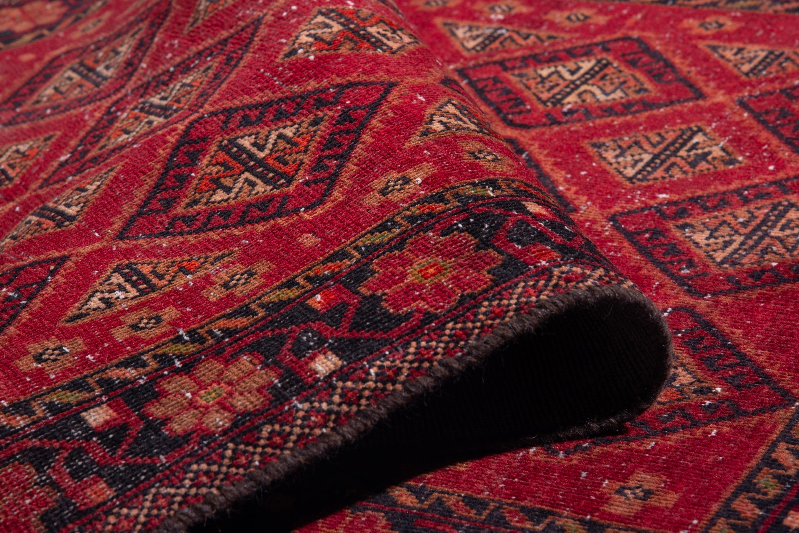 Persian Baluch accent rug in deep red and gold, view 18 of 20