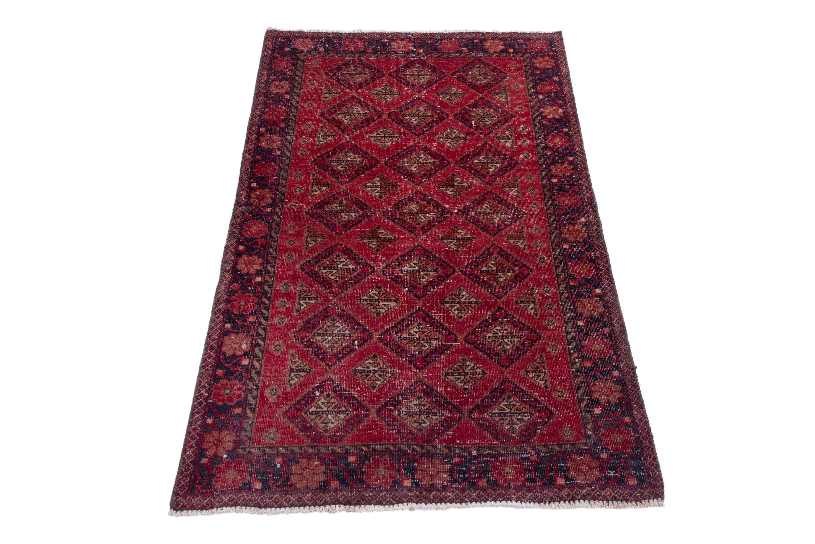 Persian Baluch accent rug in deep red and gold, view 2 of 20
