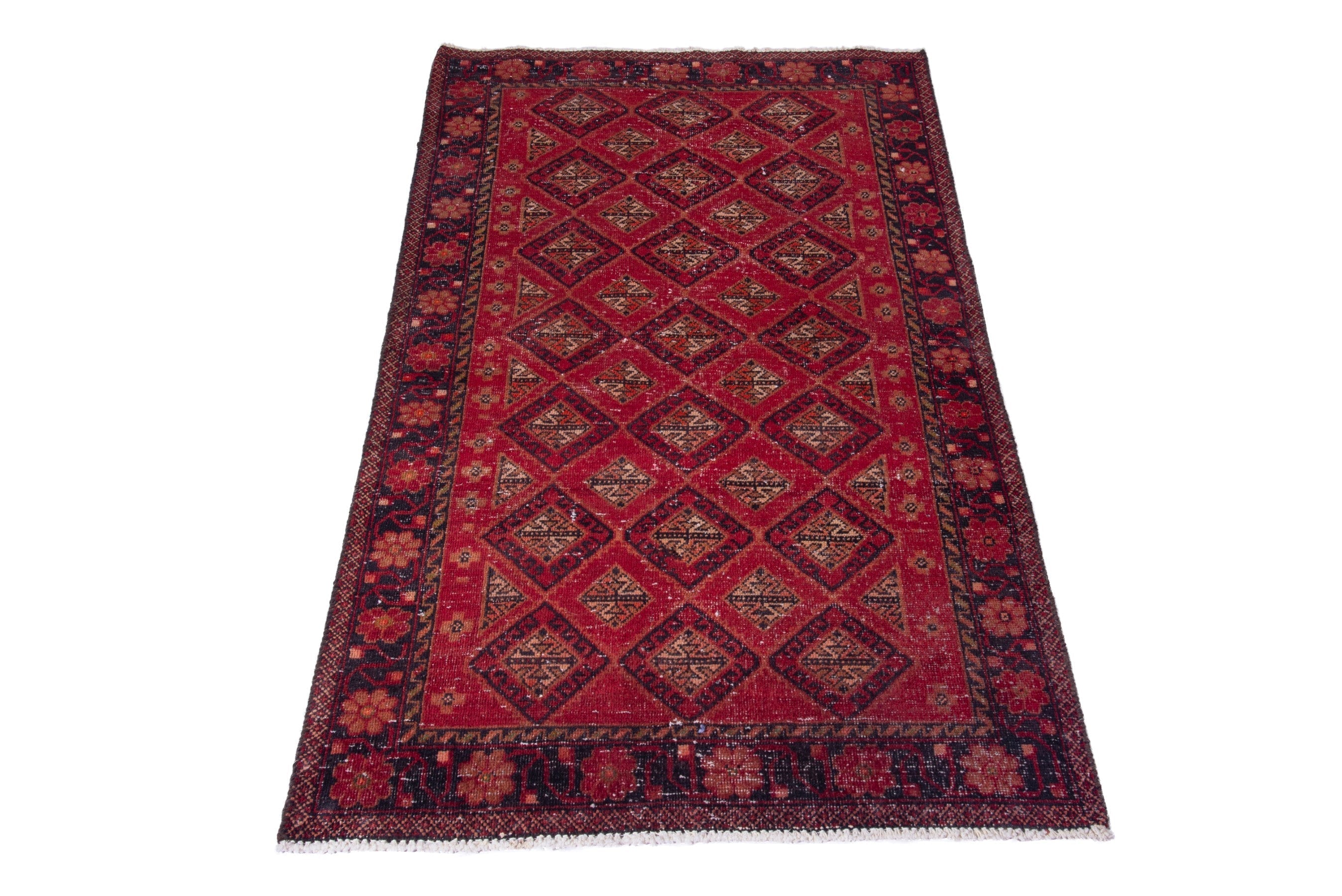 Persian Baluch accent rug in deep red and gold, view 3 of 20