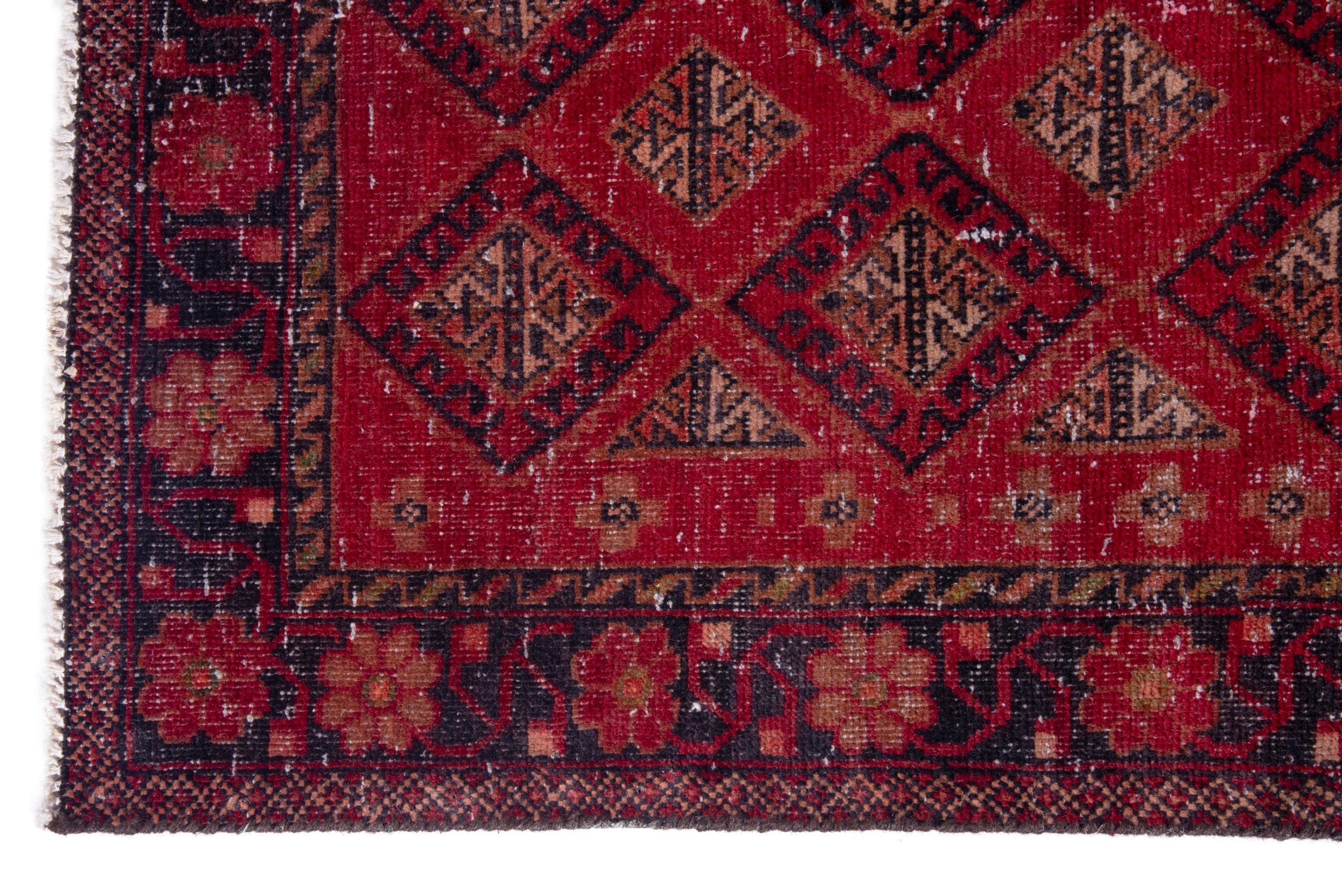 Persian Baluch accent rug in deep red and gold, view 5 of 20