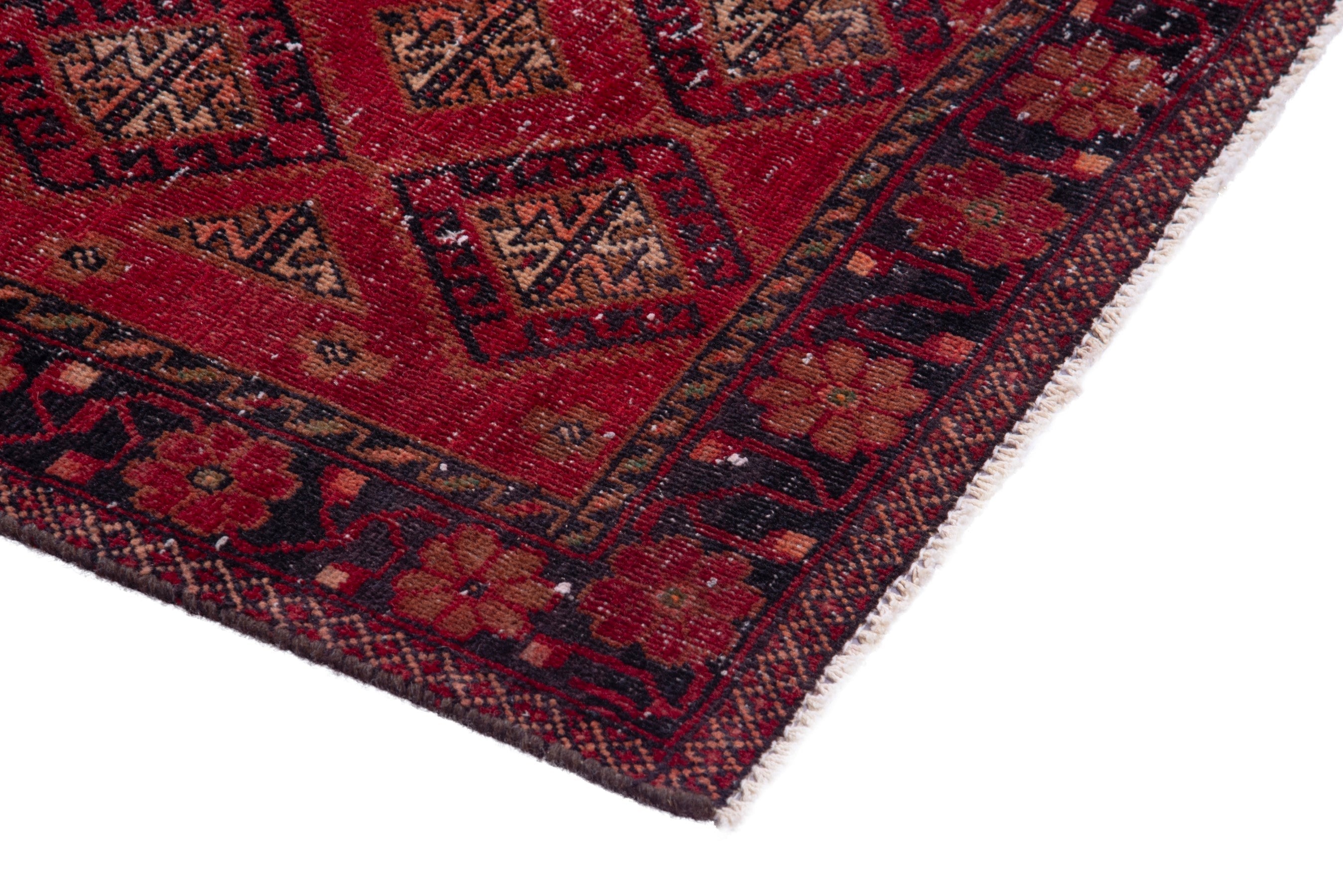 Persian Baluch accent rug in deep red and gold, view 4 of 20