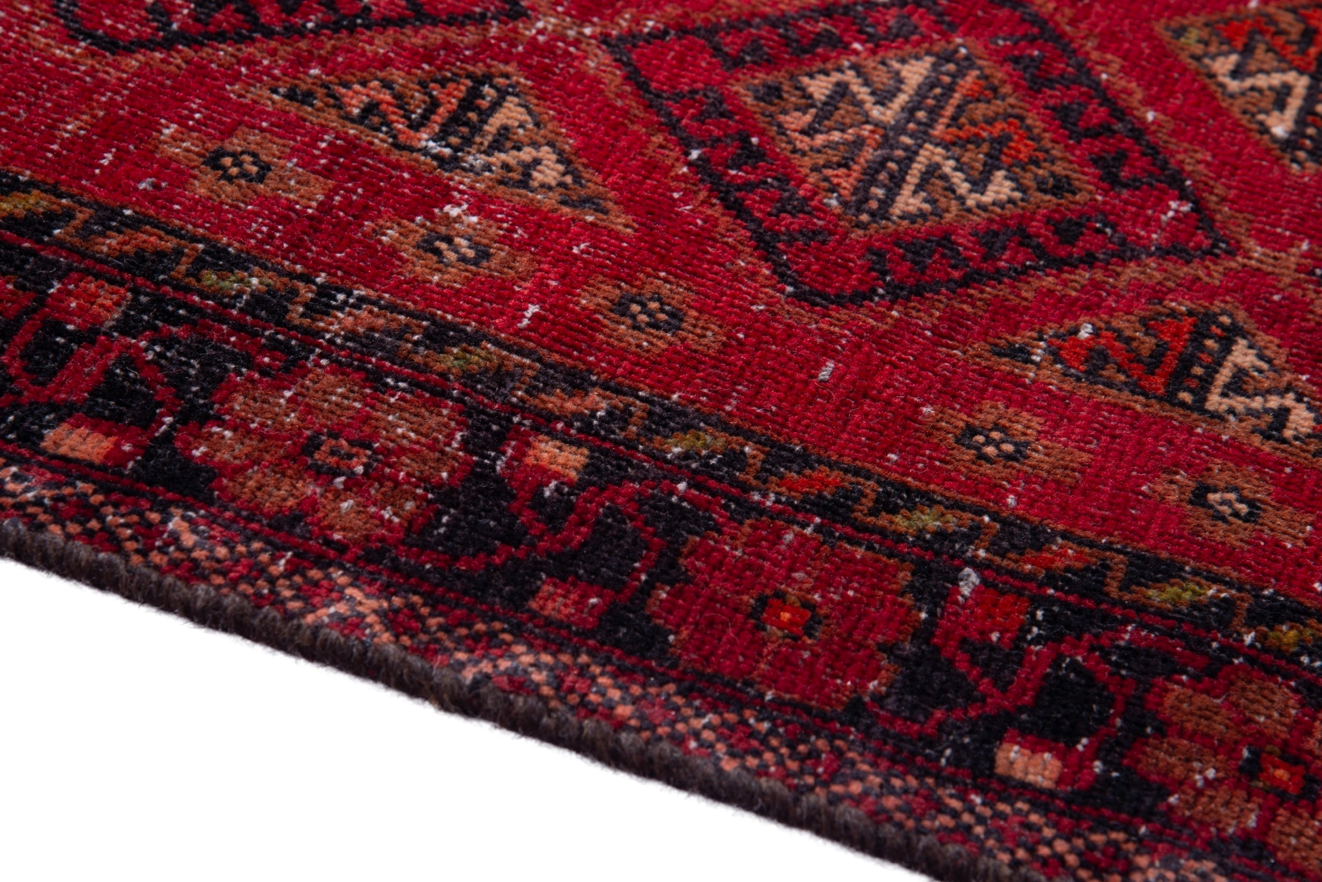 Persian Baluch accent rug in deep red and gold, view 8 of 20