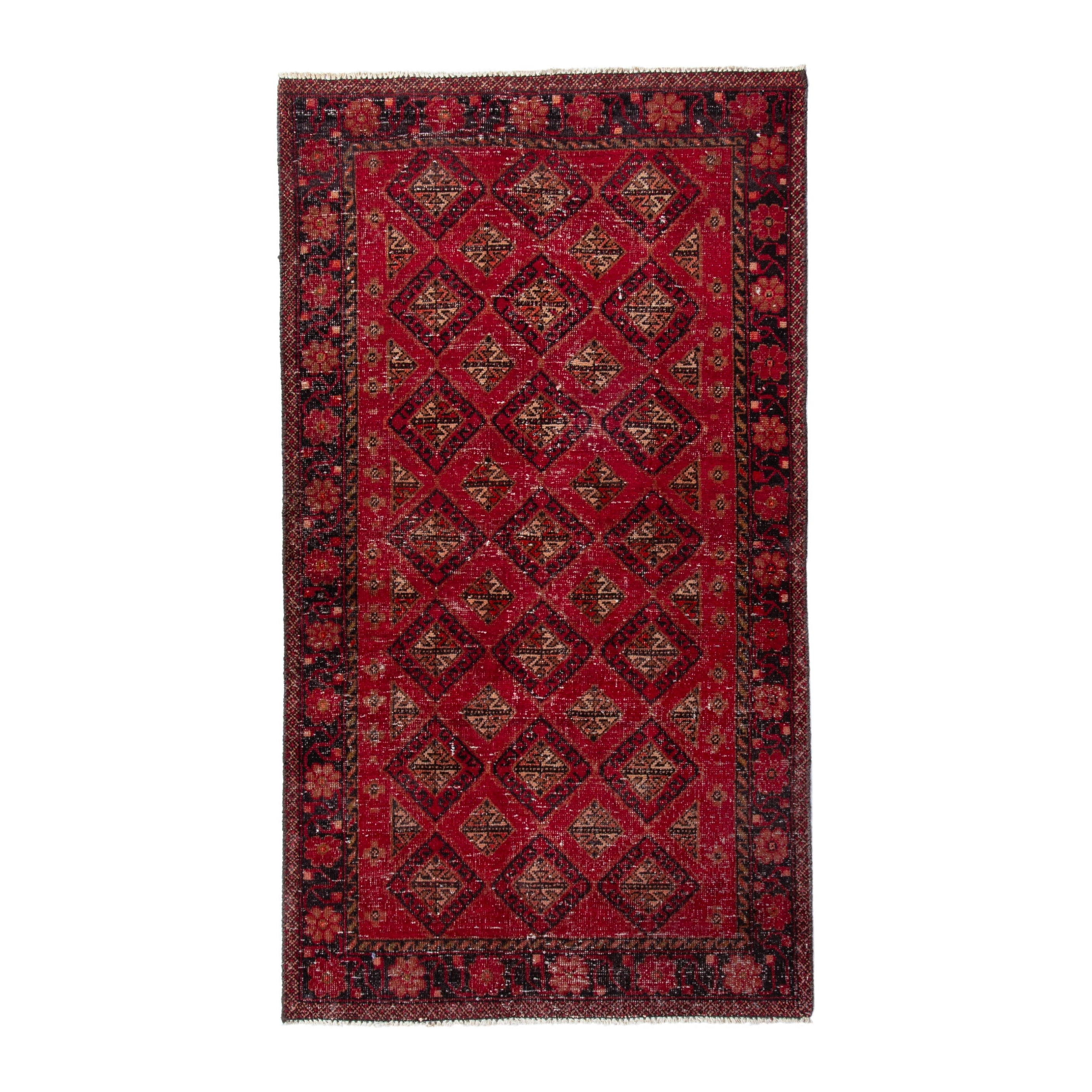 Persian Baluch accent rug in deep red and gold, 2'10" x 5'3"