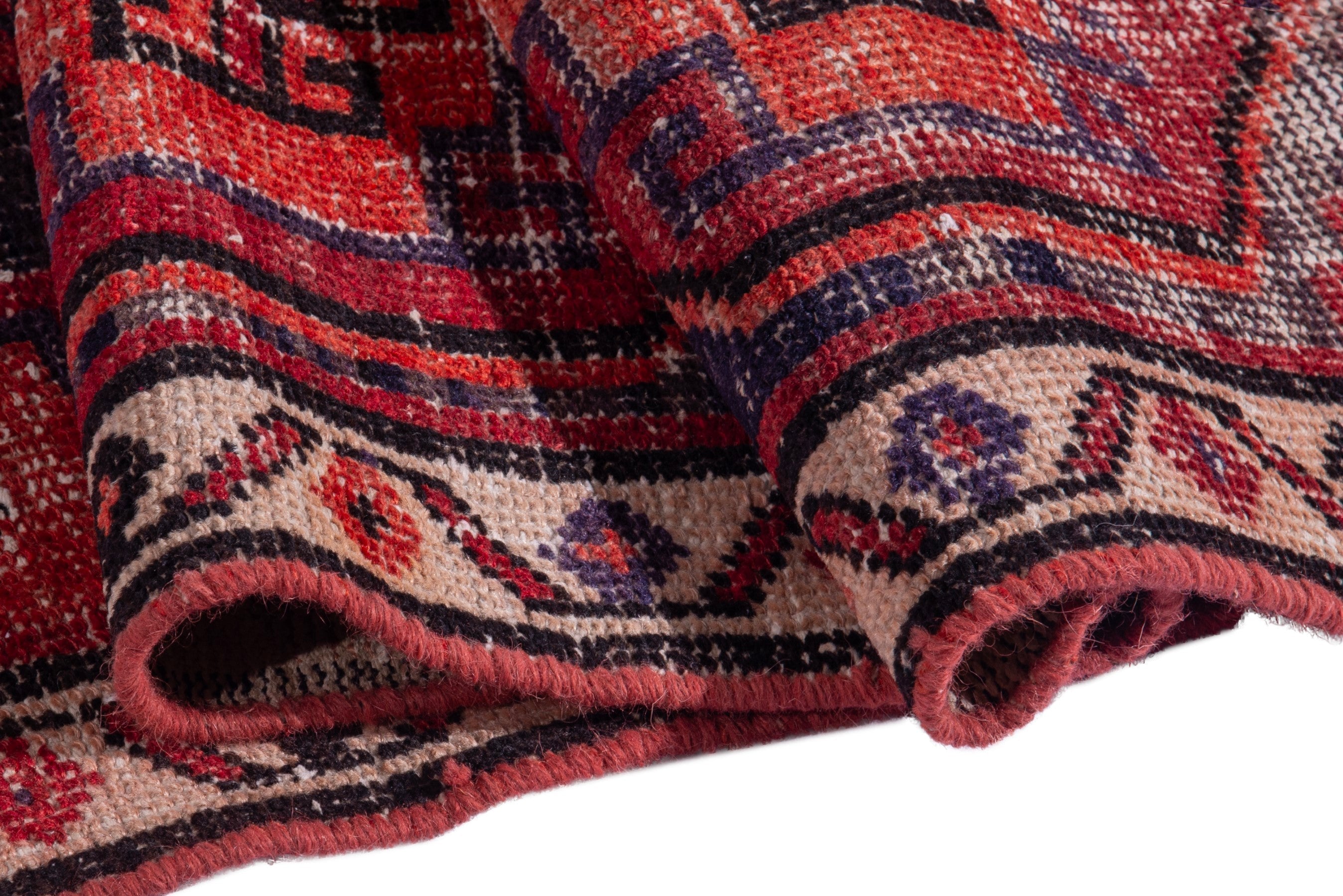 Persian Zanjan runner rug in deep red and cream, view 15 of 17