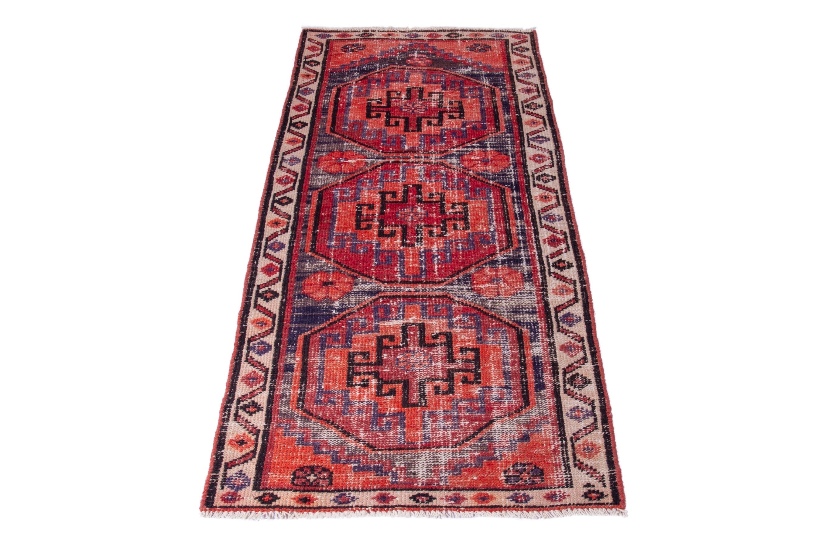 Persian Zanjan runner rug in deep red and cream, view 3 of 17