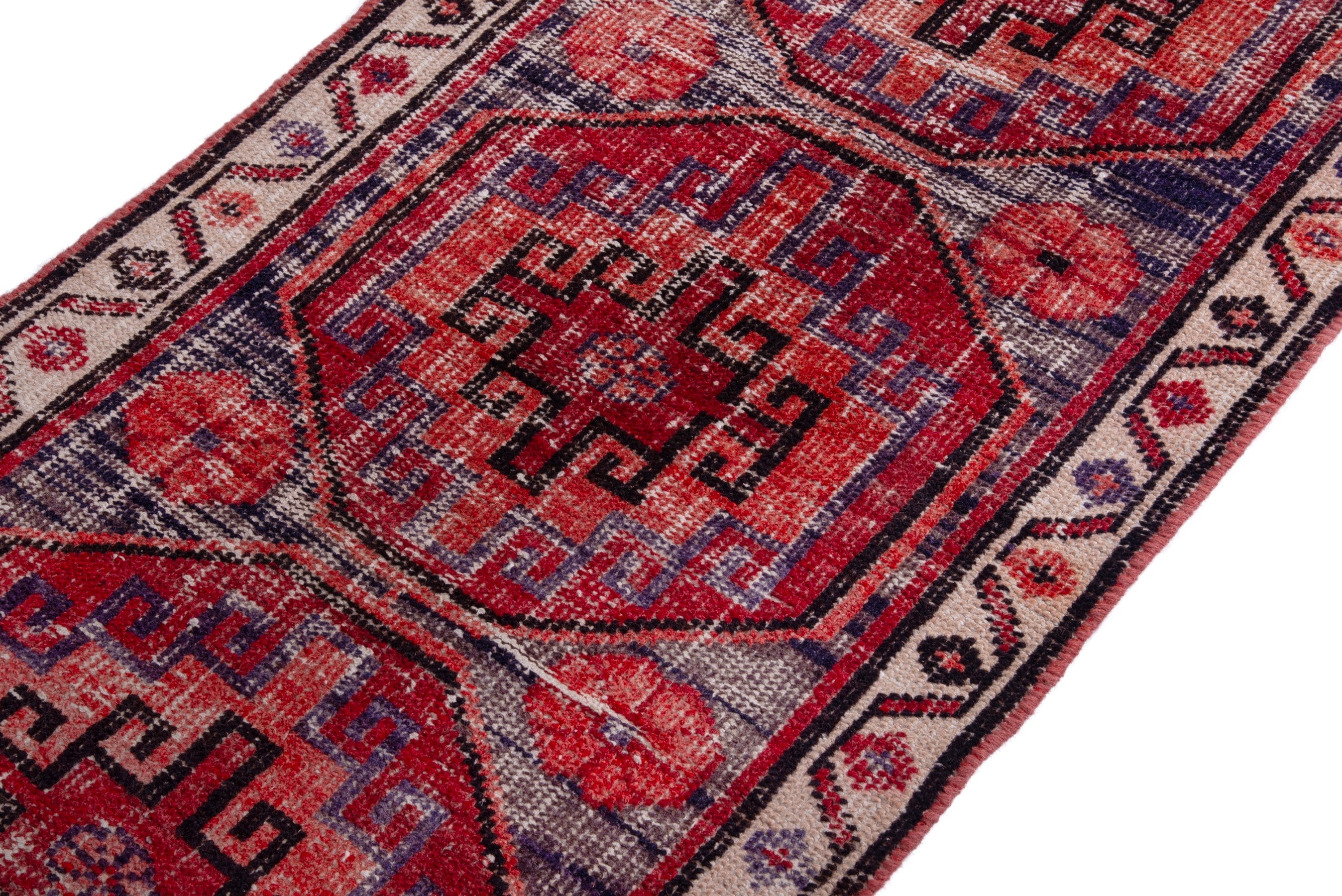 Persian Zanjan runner rug in deep red and cream, view 6 of 17