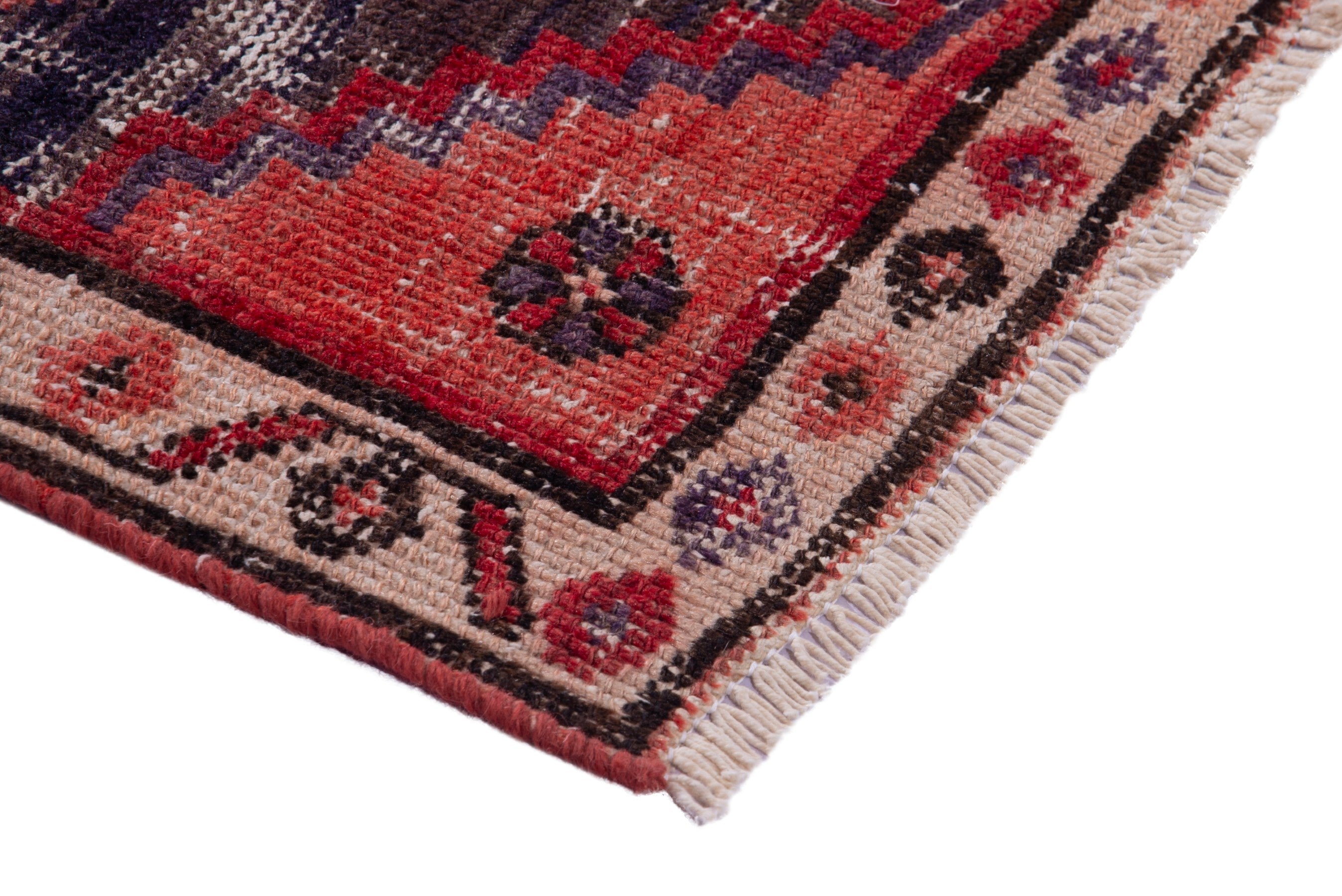 Persian Zanjan runner rug in deep red and cream, view 4 of 17