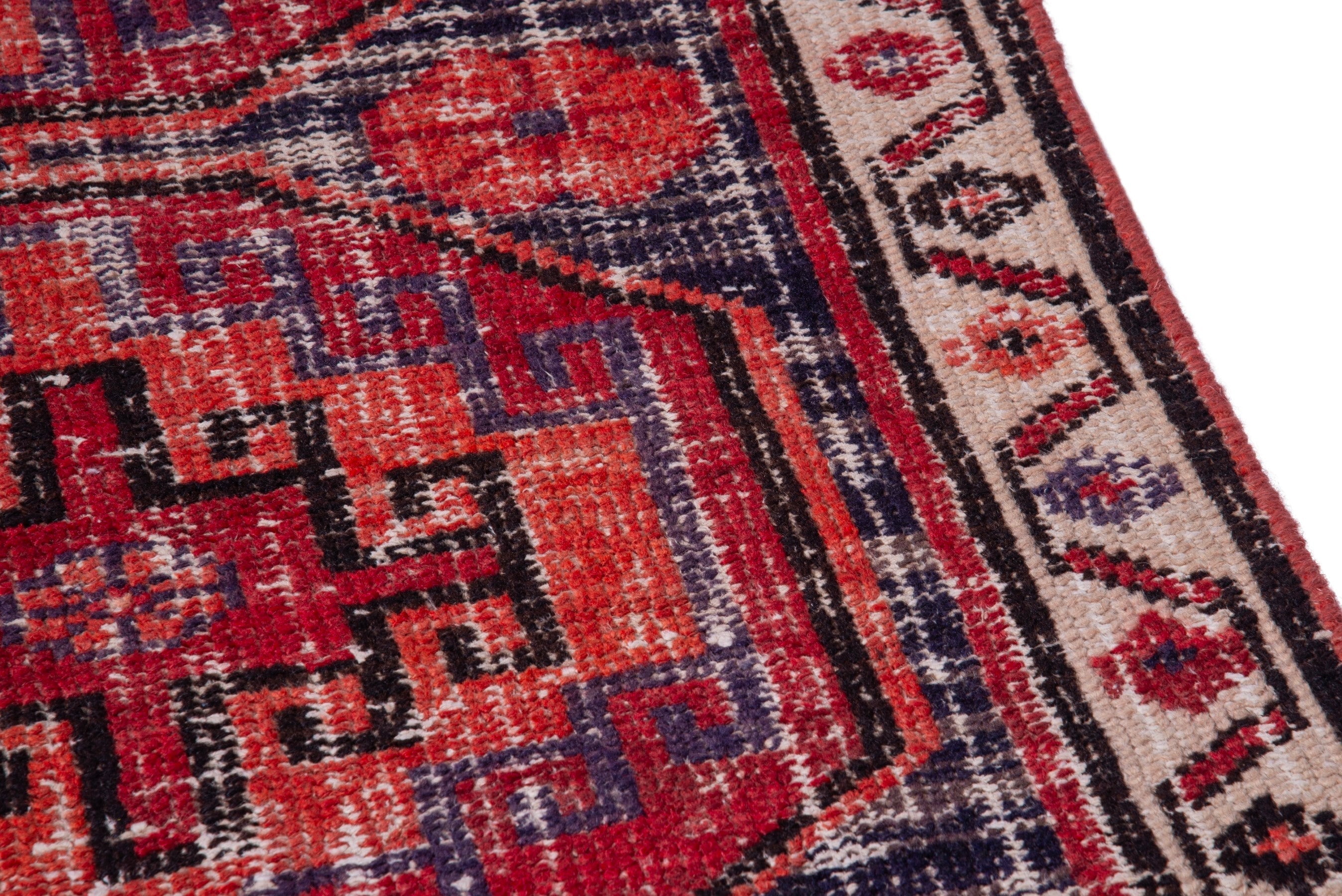 Persian Zanjan runner rug in deep red and cream, view 7 of 17