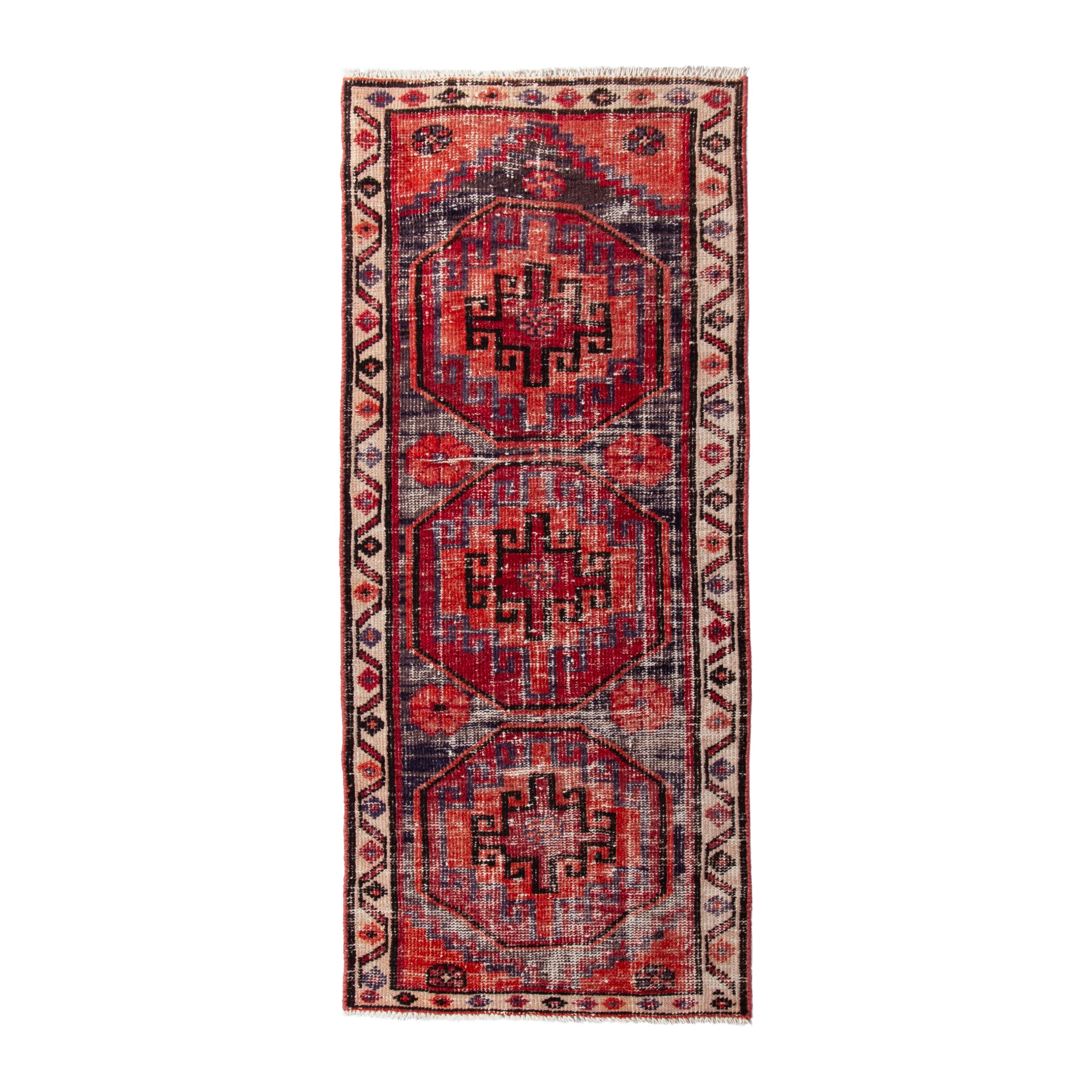 Persian Zanjan runner rug in deep red and cream, 2'6" x 5'11"