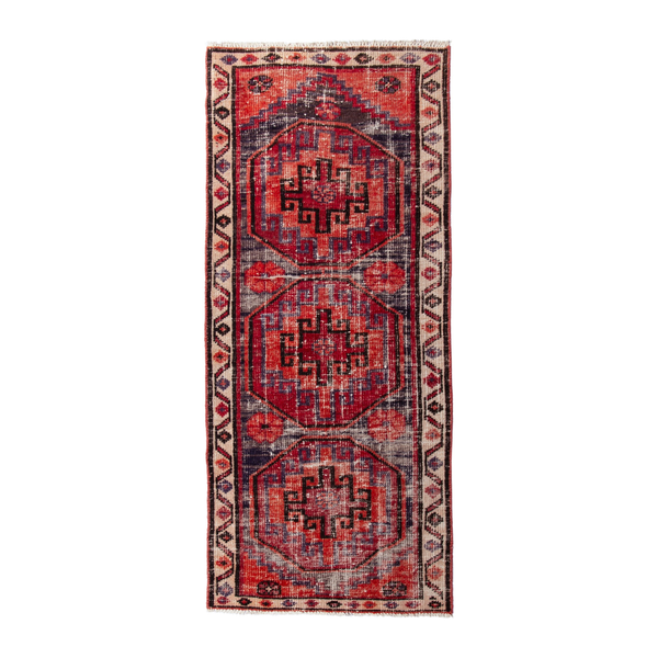Persian Zanjan runner rug in deep red and cream, 2'6" x 5'11"