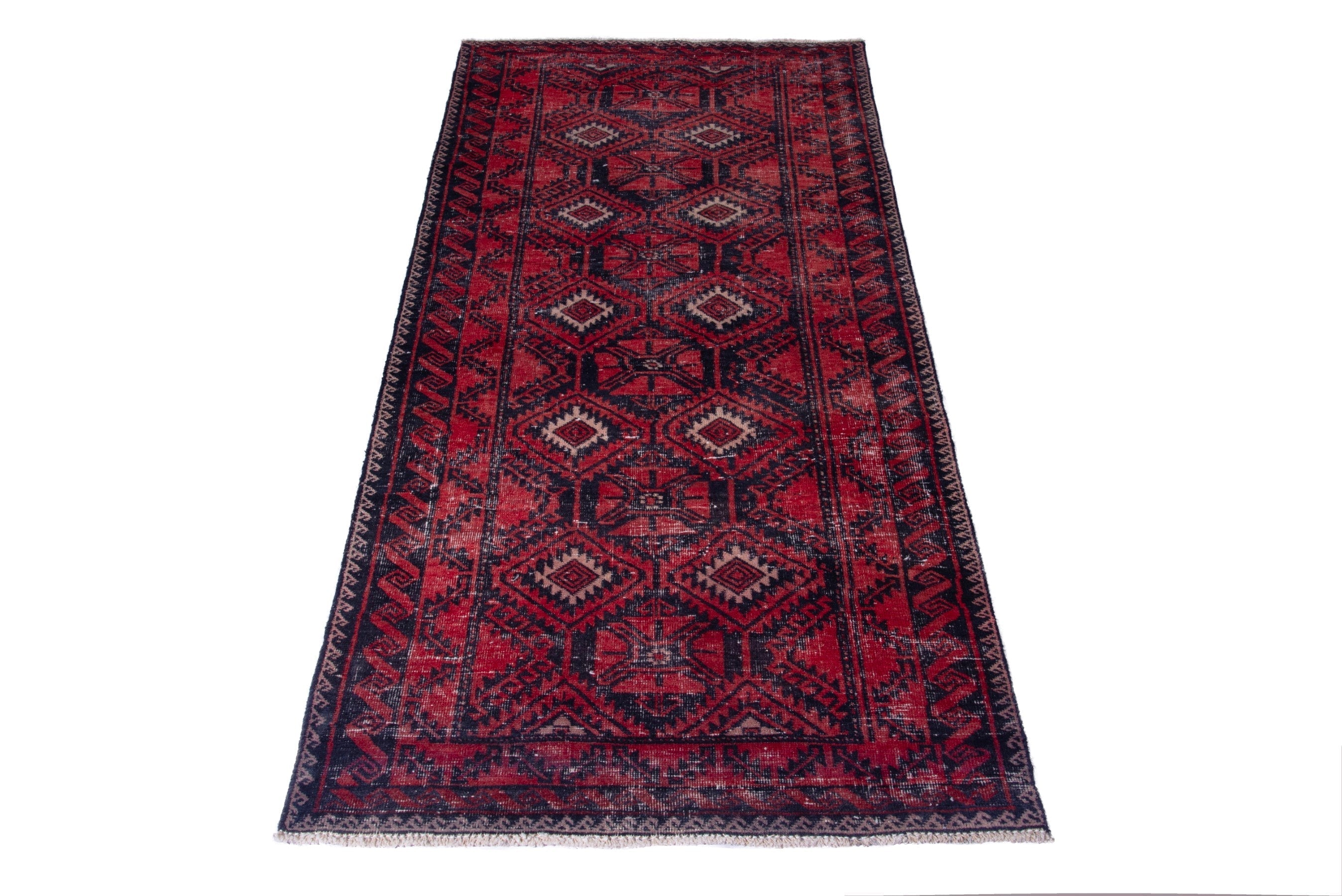 Persian Baluch runner rug in deep red and burgundy, view 3 of 18