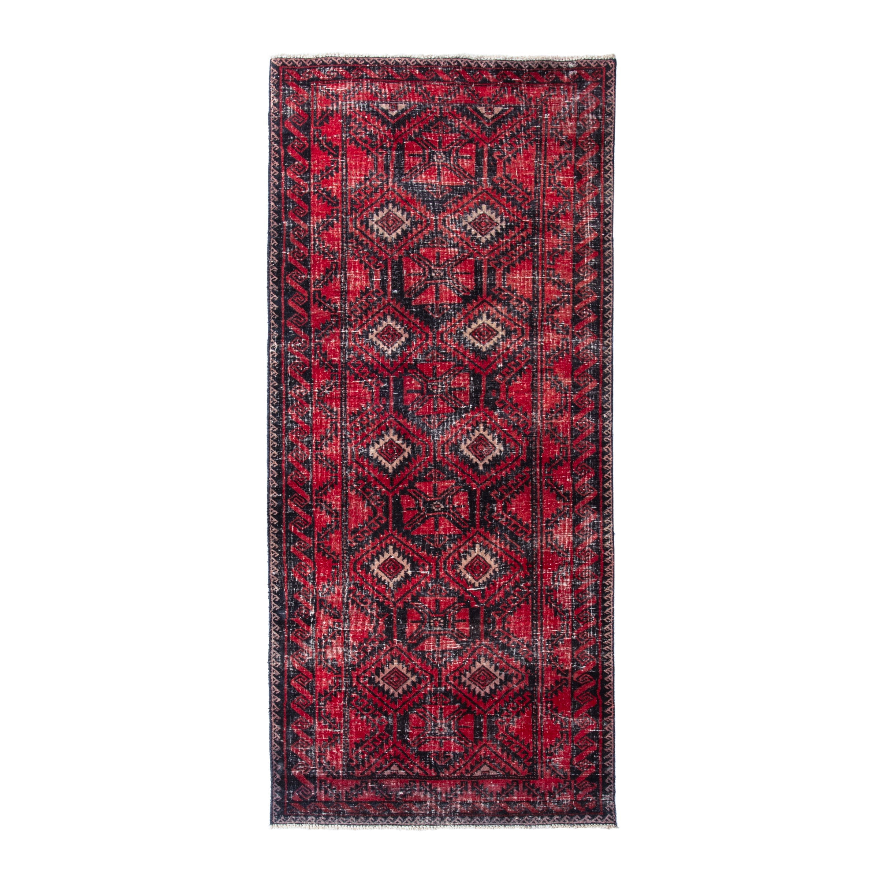 Persian Baluch runner rug in deep red and burgundy, 2'9" x 6'3"