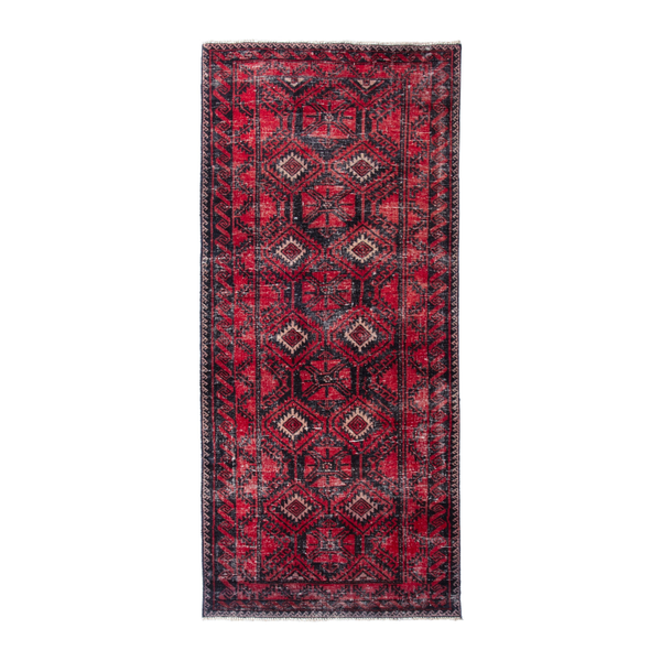Persian Baluch runner rug in deep red and burgundy, 2'9" x 6'3"