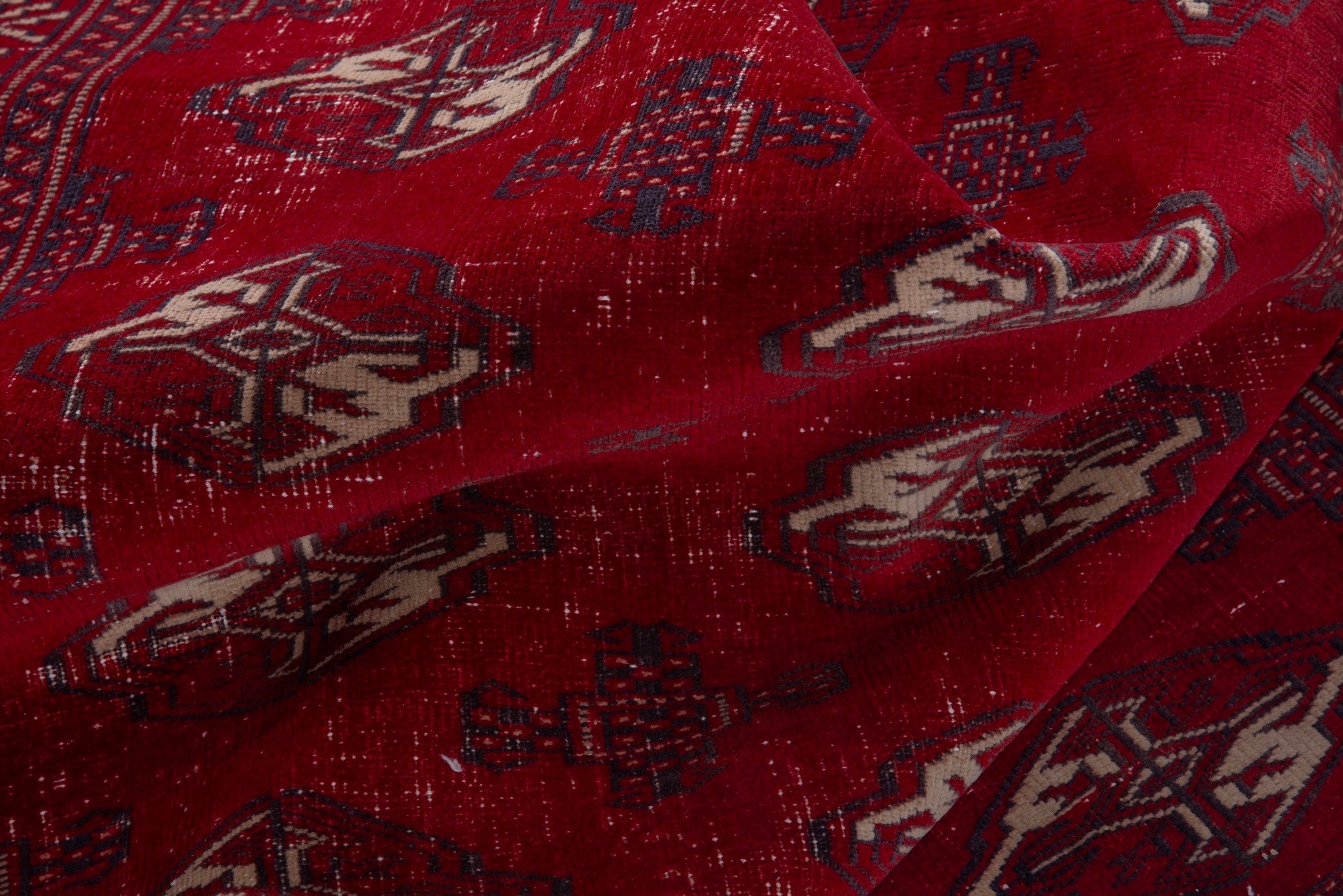 Persian Torkaman accent rug in deep red and cream, view 14 of 16