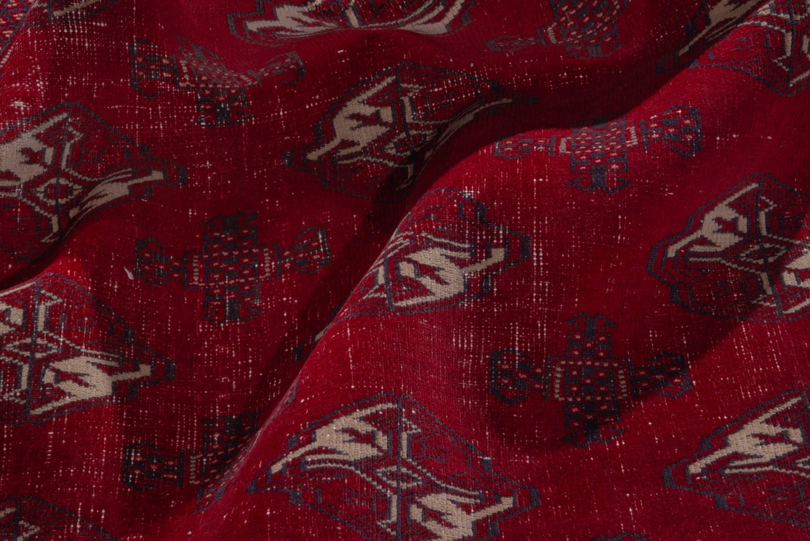 Persian Torkaman accent rug in deep red and cream, view 15 of 16