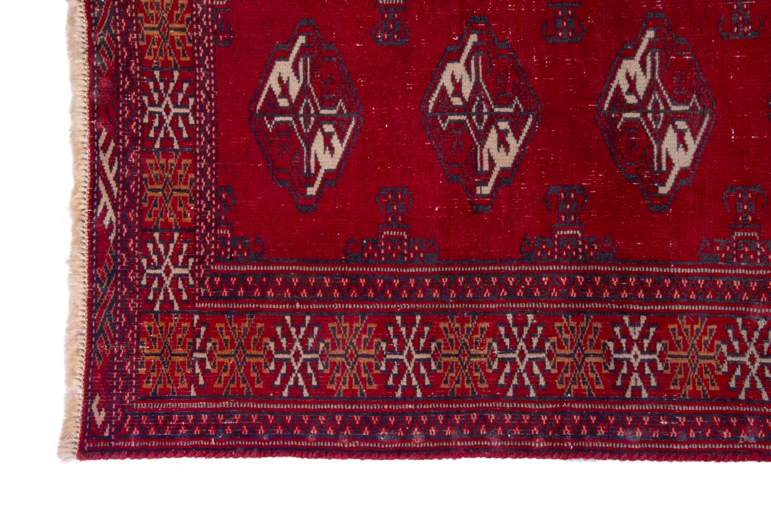 Persian Torkaman accent rug in deep red and cream, view 5 of 16