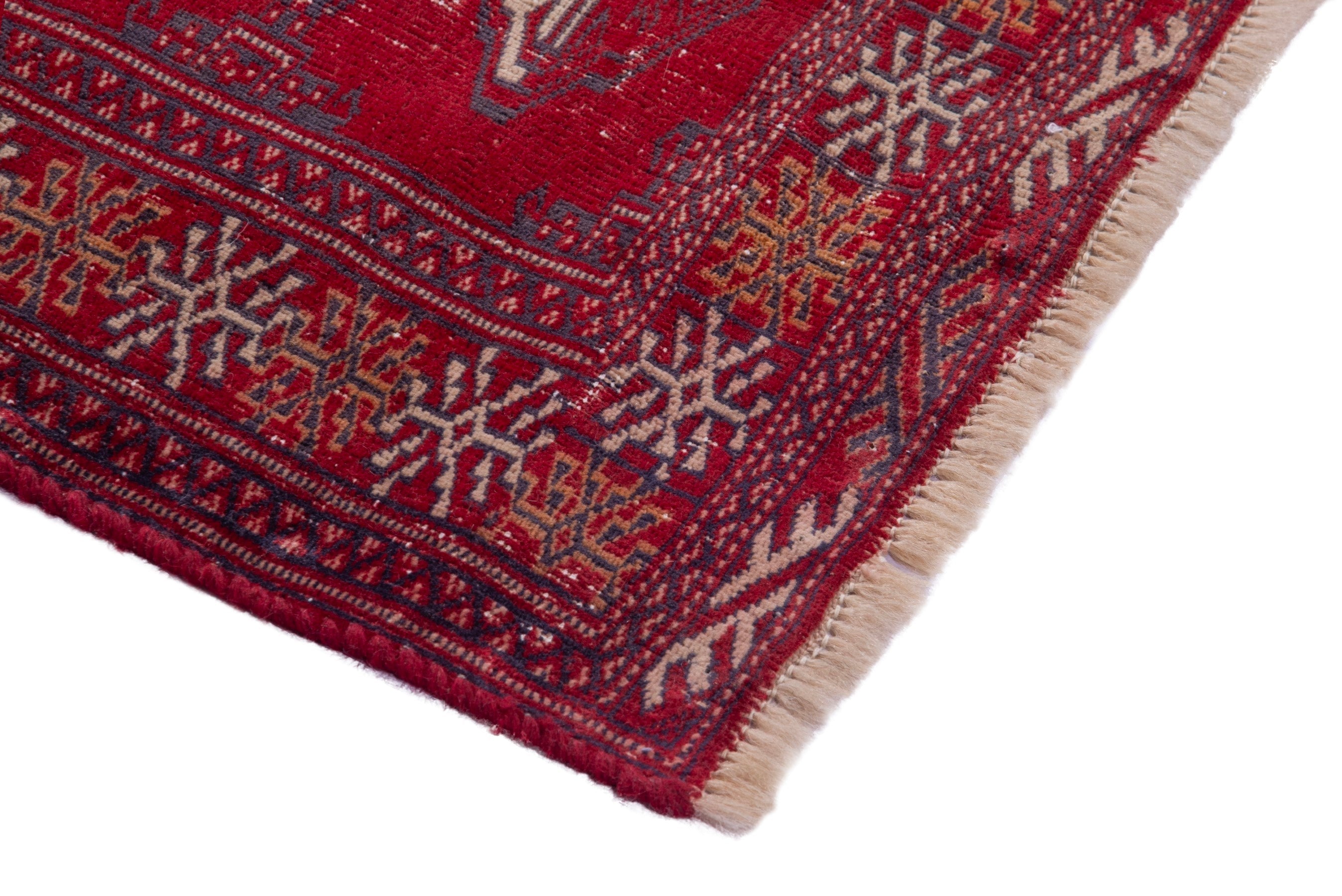 Persian Torkaman accent rug in deep red and cream, view 4 of 16
