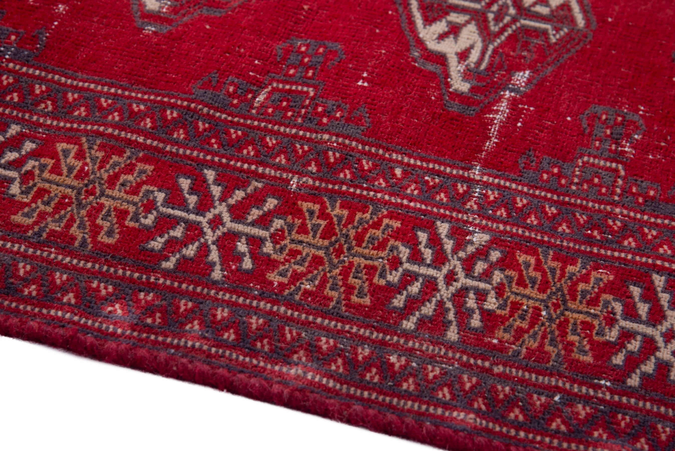 Persian Torkaman accent rug in deep red and cream, view 8 of 16