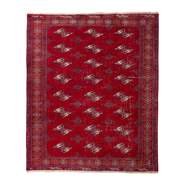 Persian Torkaman accent rug in deep red and cream, 4'2" x 5'1"