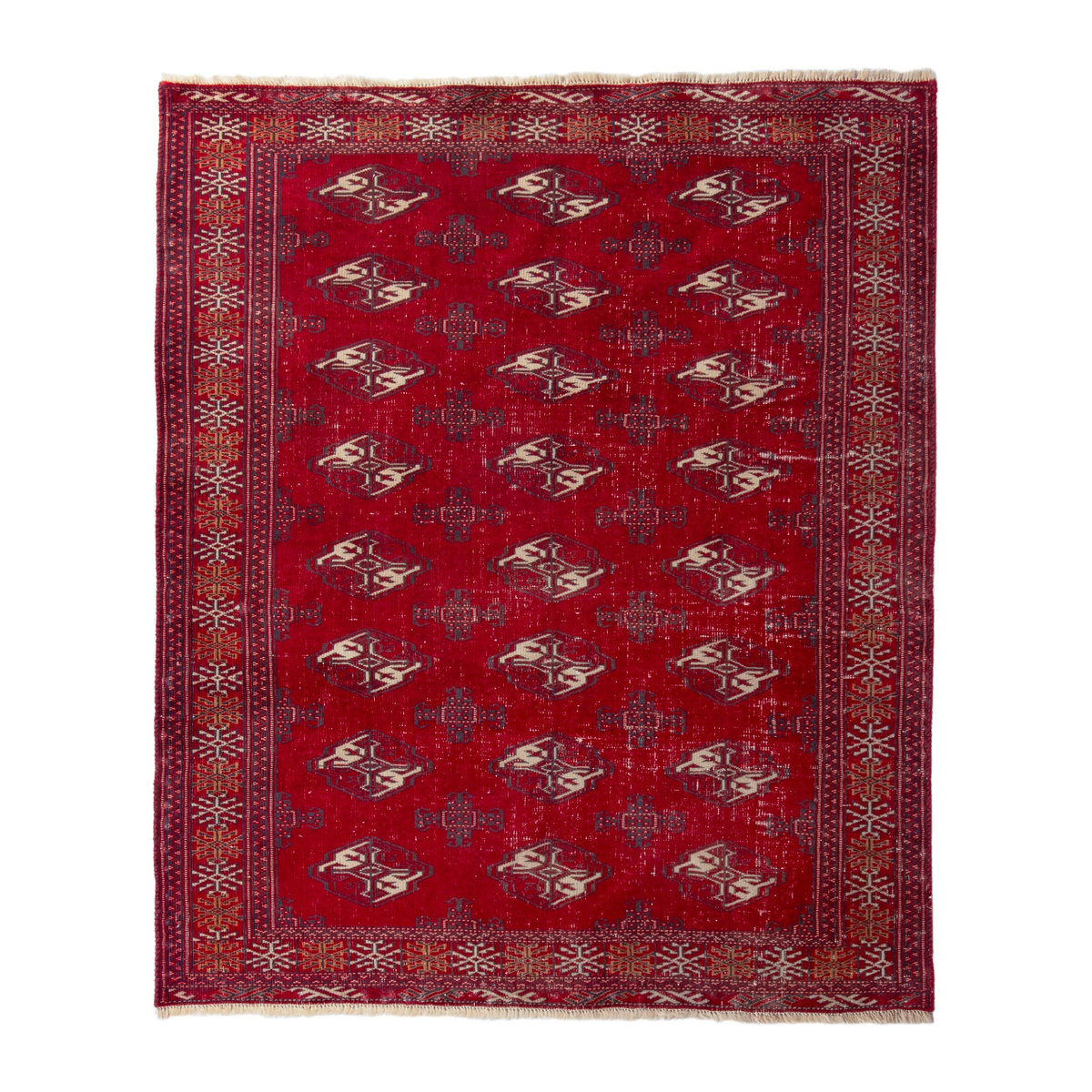 Persian Torkaman accent rug in deep red and cream, 4'2" x 5'1"