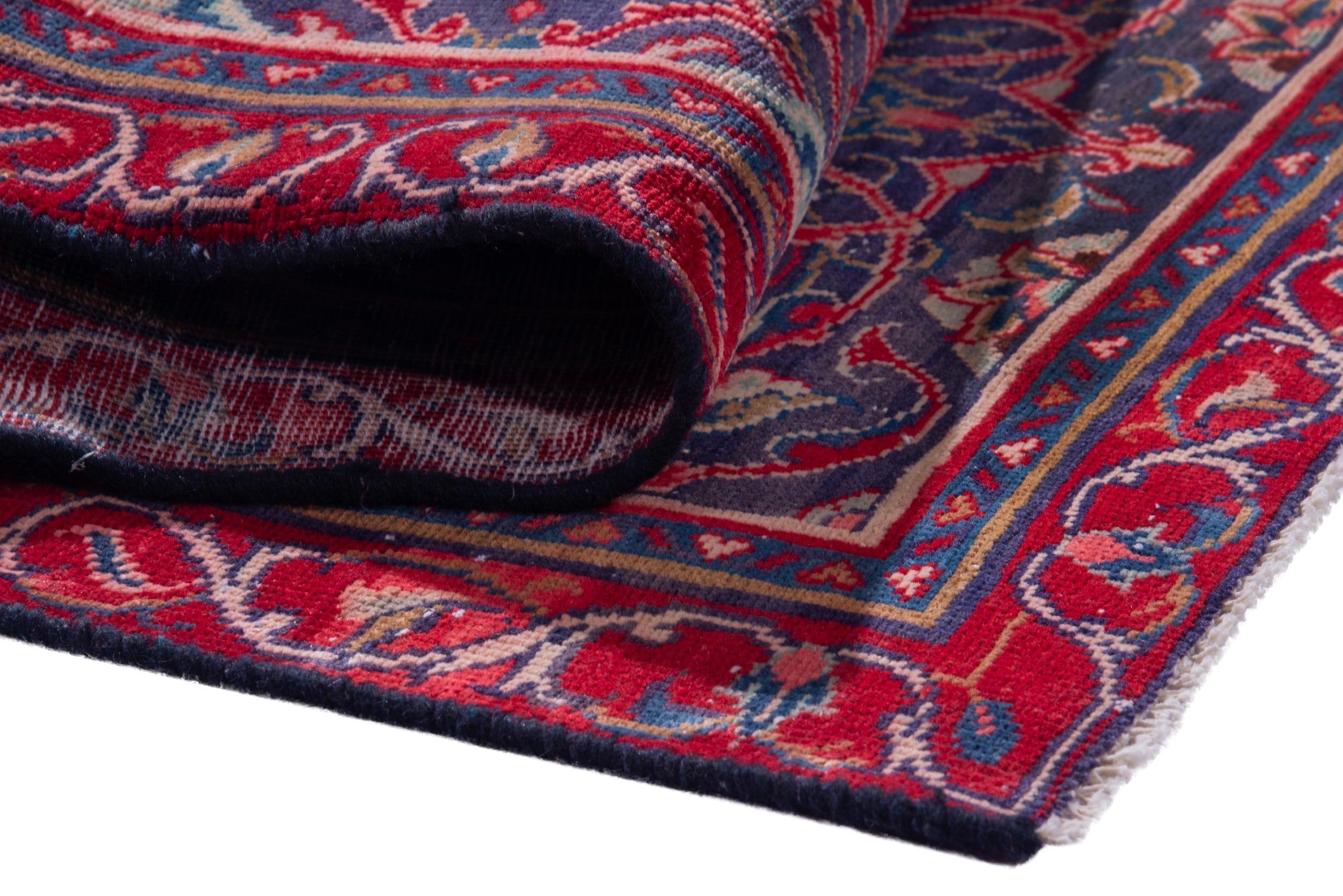 Persian Arak accent rug in deep red and navy, view 17 of 18