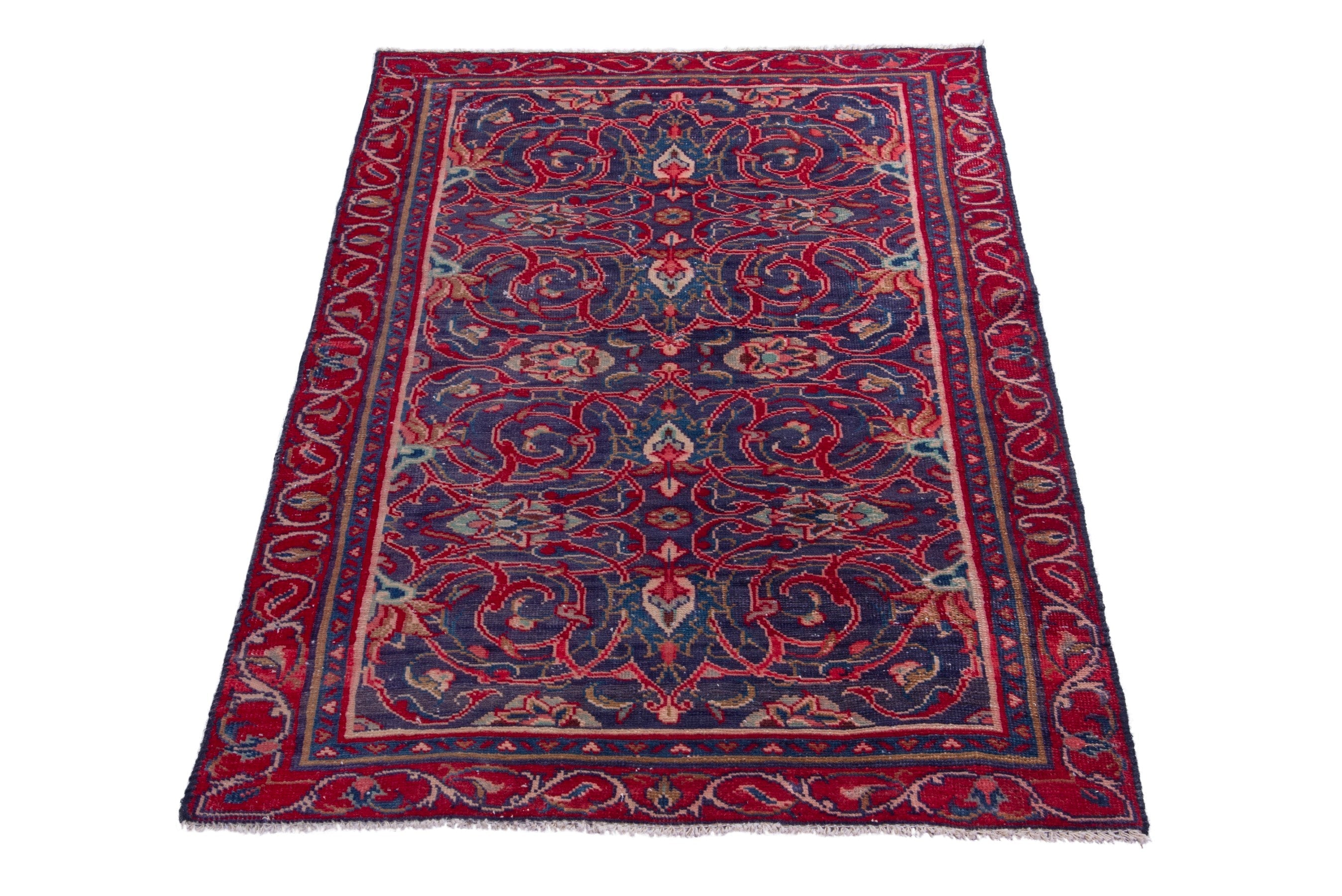 Persian Arak accent rug in deep red and navy, view 2 of 18