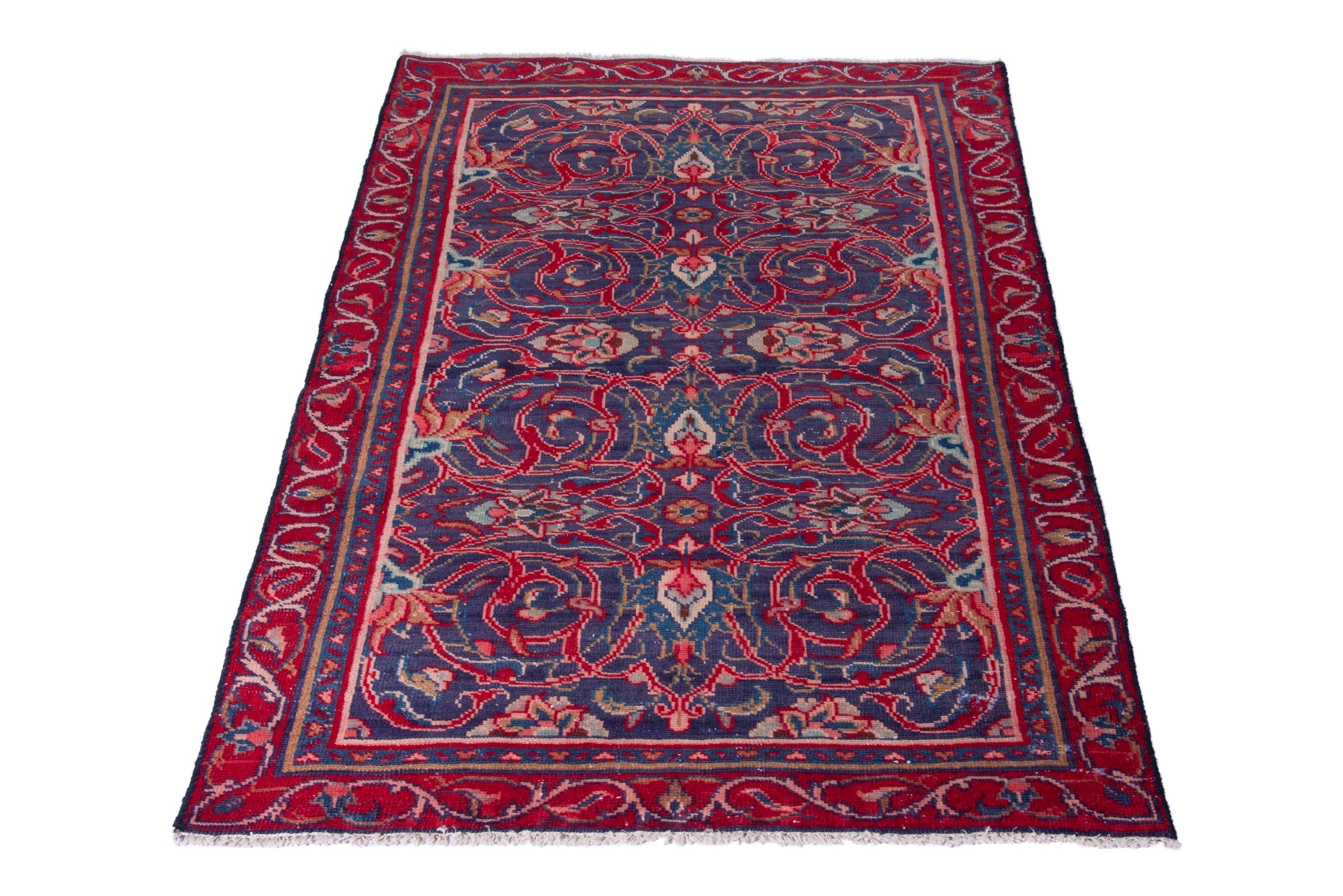 Persian Arak accent rug in deep red and navy, view 3 of 18