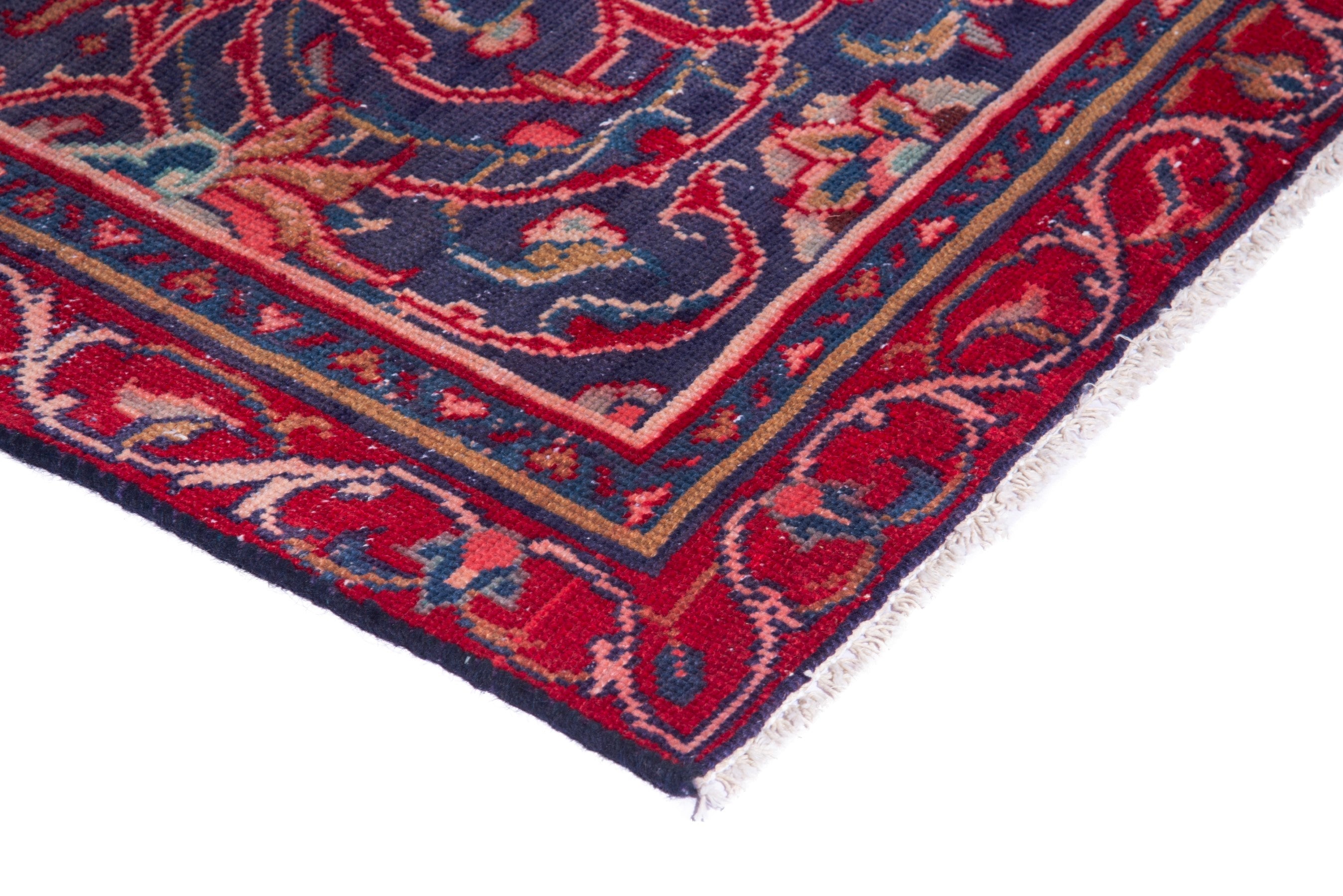 Persian Arak accent rug in deep red and navy, view 4 of 18