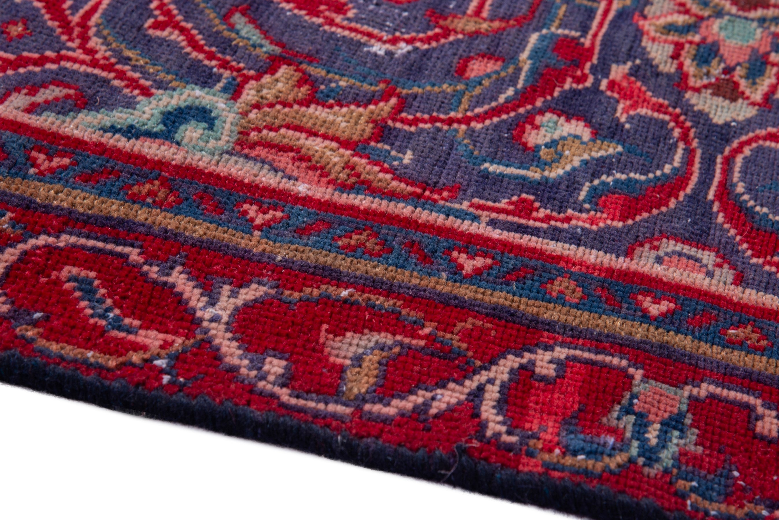 Persian Arak accent rug in deep red and navy, view 8 of 18