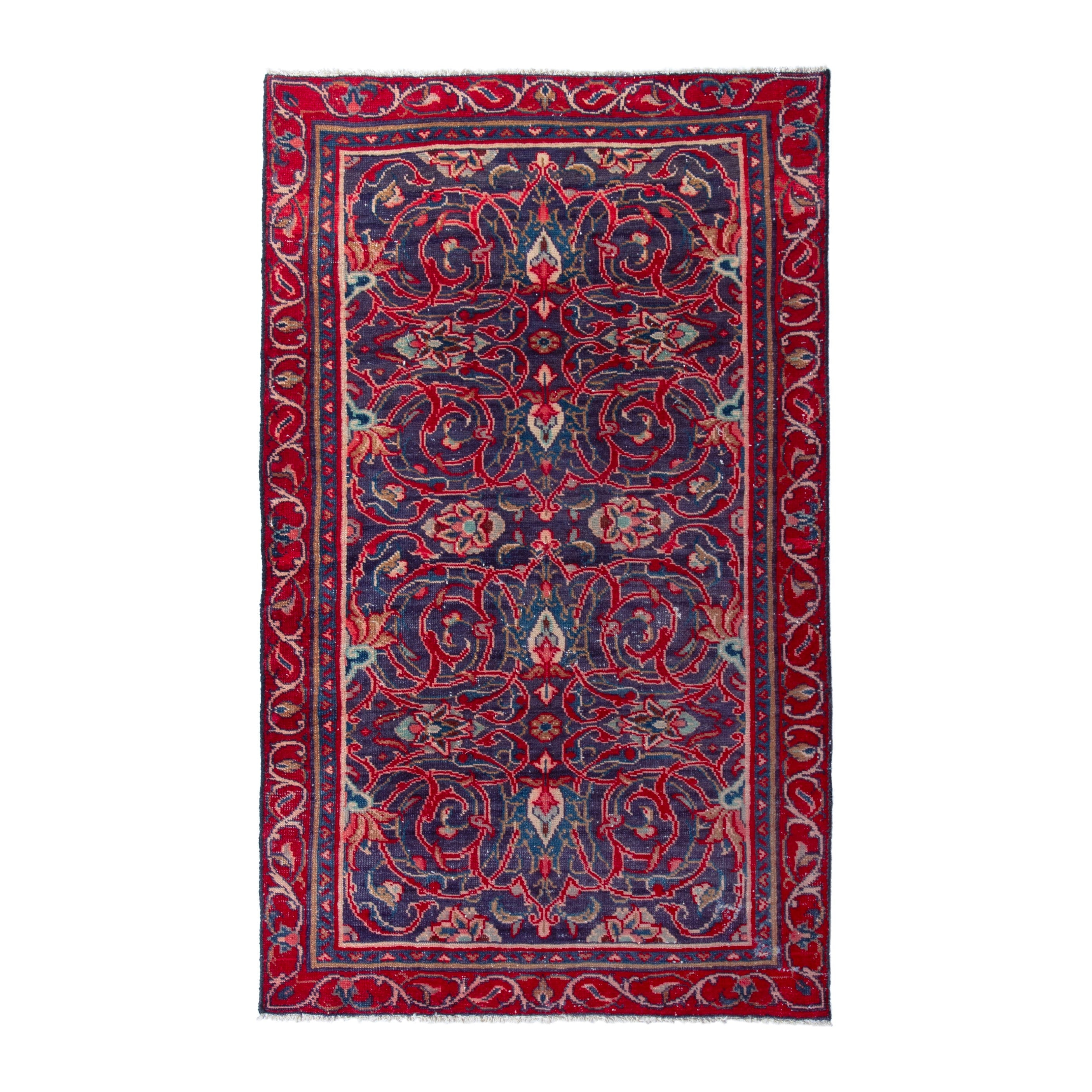 Persian Arak accent rug in deep red and navy, 3'1" x 4'11"