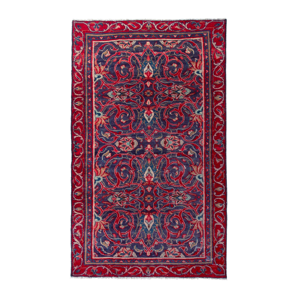 Persian Arak accent rug in deep red and navy, 3'1" x 4'11"
