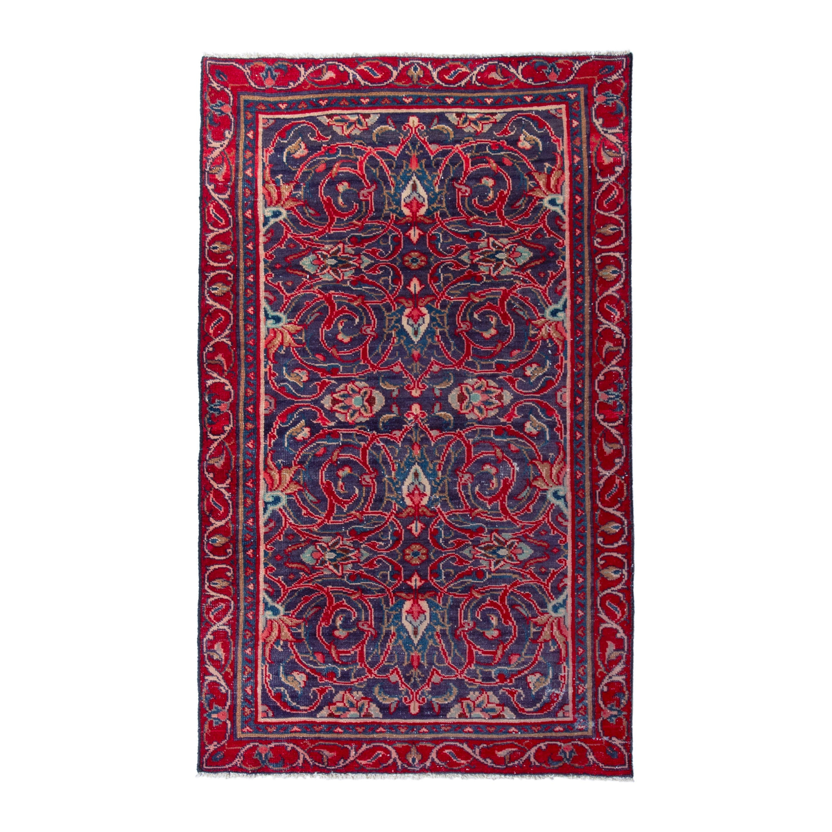 Persian Arak accent rug in deep red and navy, 3'1" x 4'11"