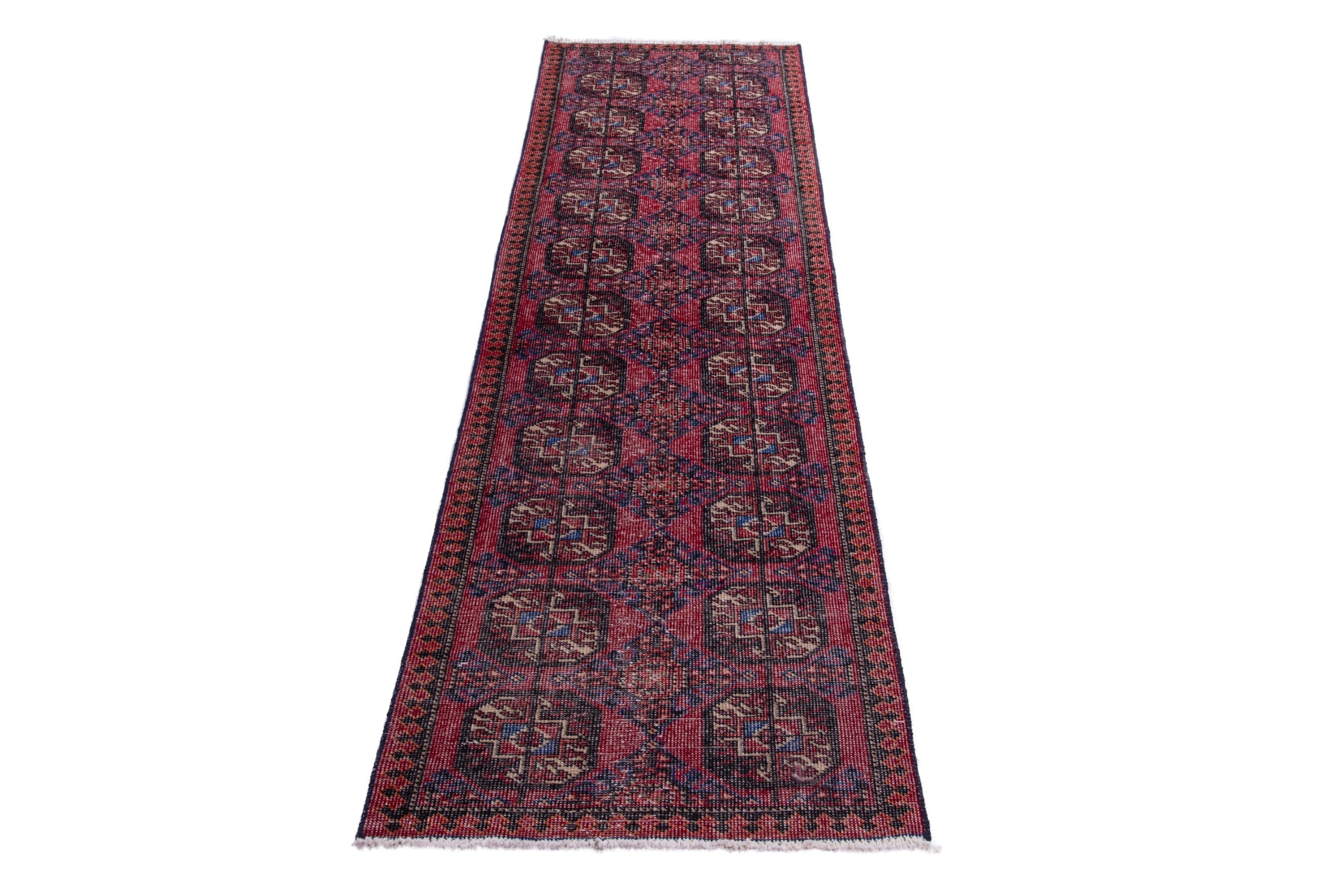 Persian Ferdos runner rug in burgundy and deep red, view 2 of 17