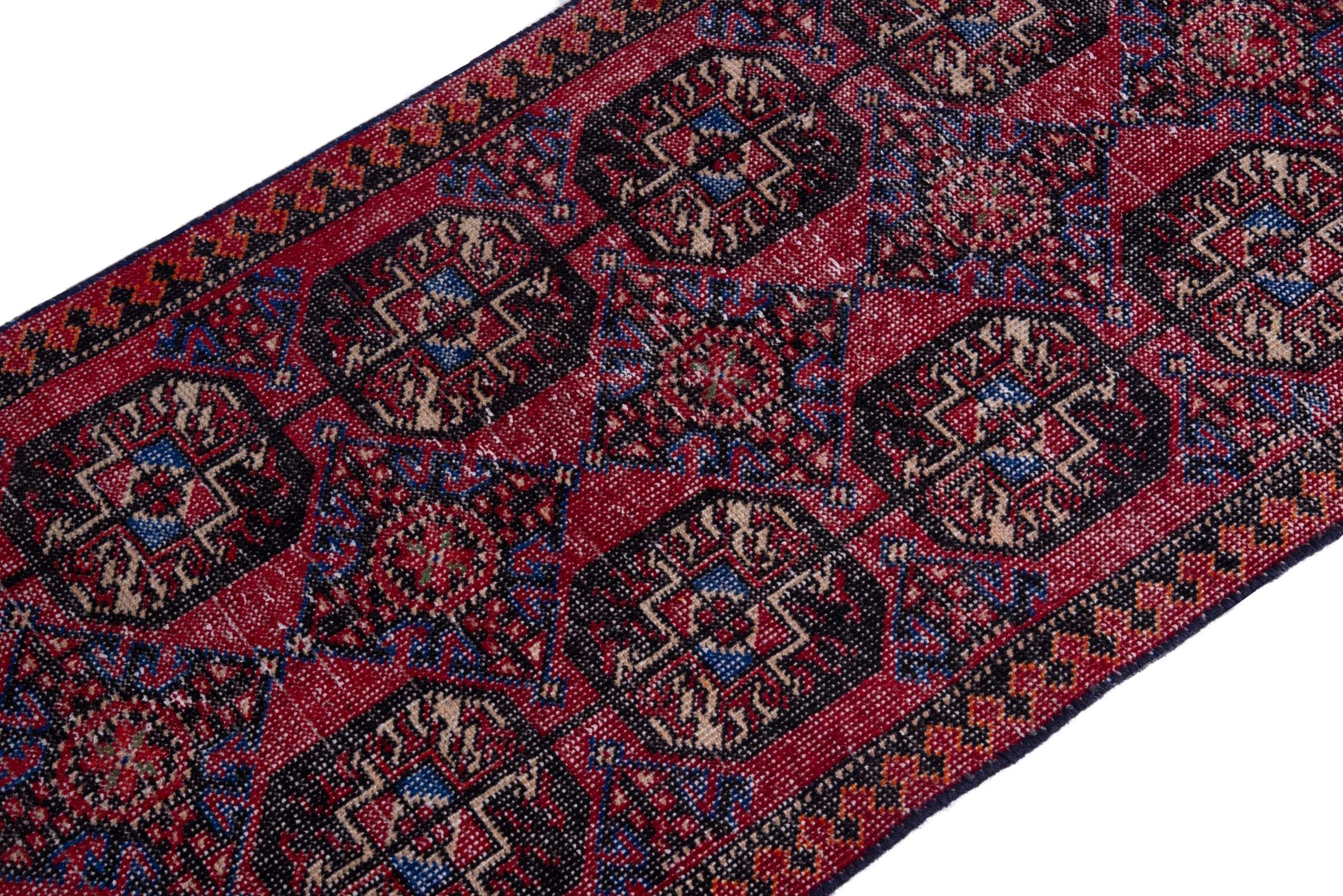 Persian Ferdos runner rug in burgundy and deep red, view 6 of 17