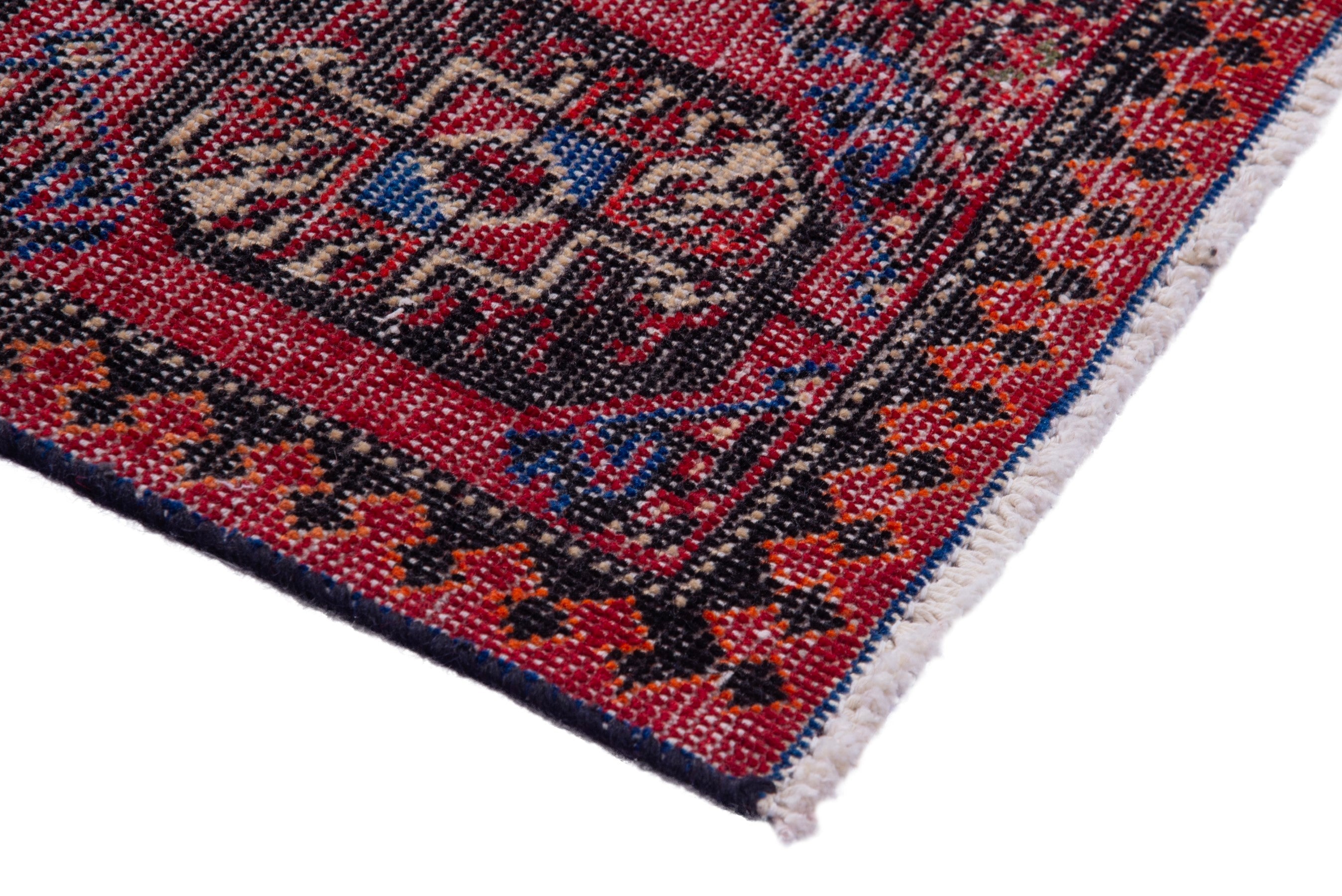 Persian Ferdos runner rug in burgundy and deep red, view 4 of 17