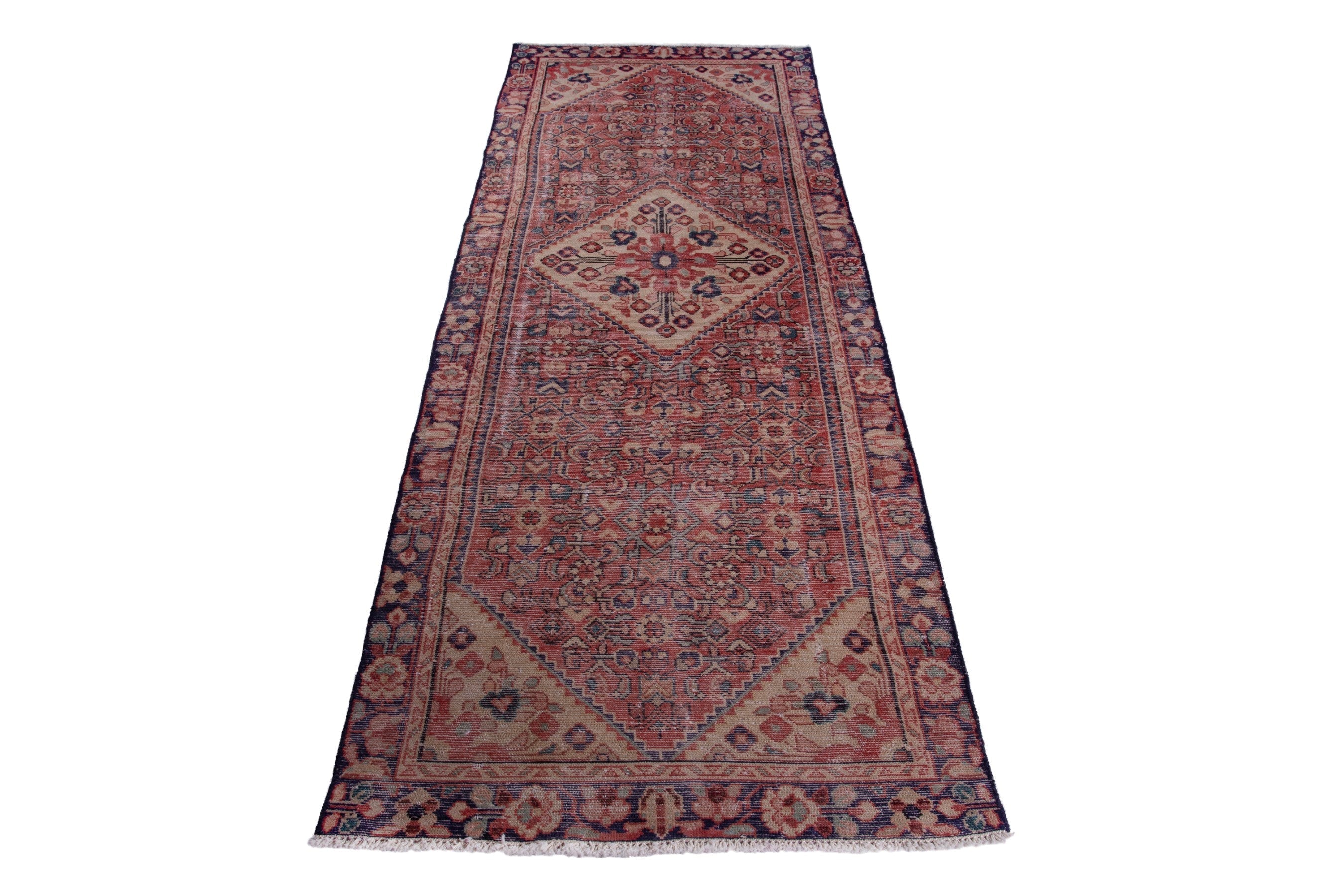 Persian Hamedan runner rug in deep red and burgundy, view 3 of 19
