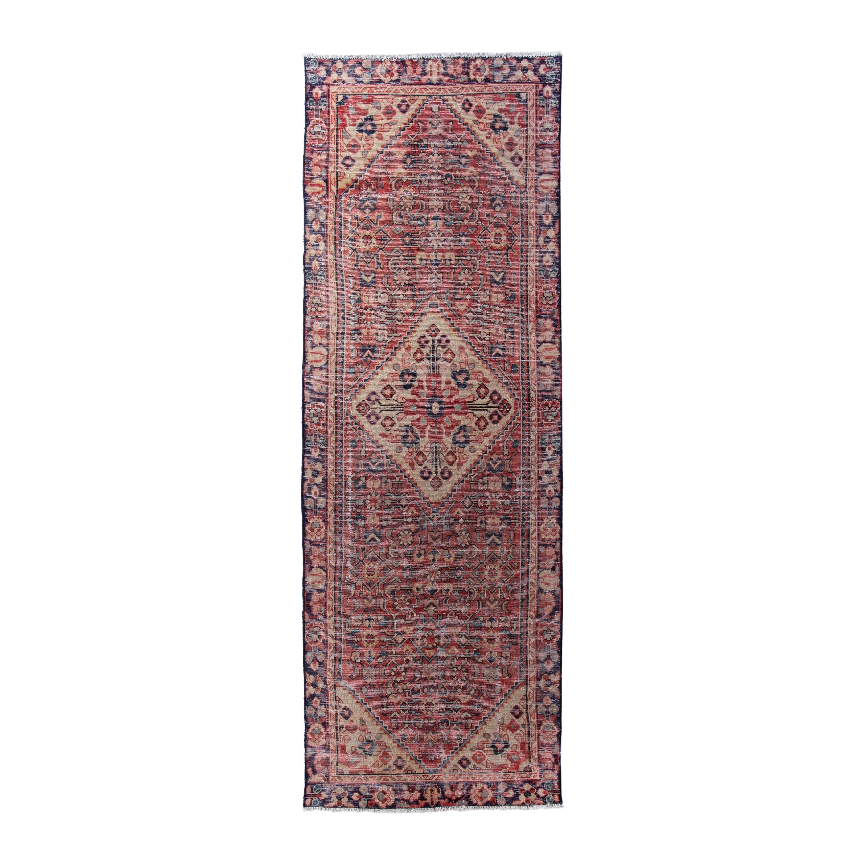 Persian Hamedan runner rug in deep red and burgundy, 3' x 8'10"