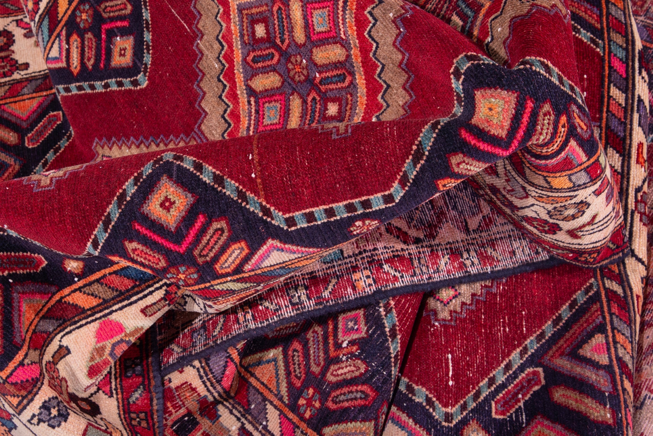 Persian Hamedan runner rug in deep red and ivory, view 14 of 18