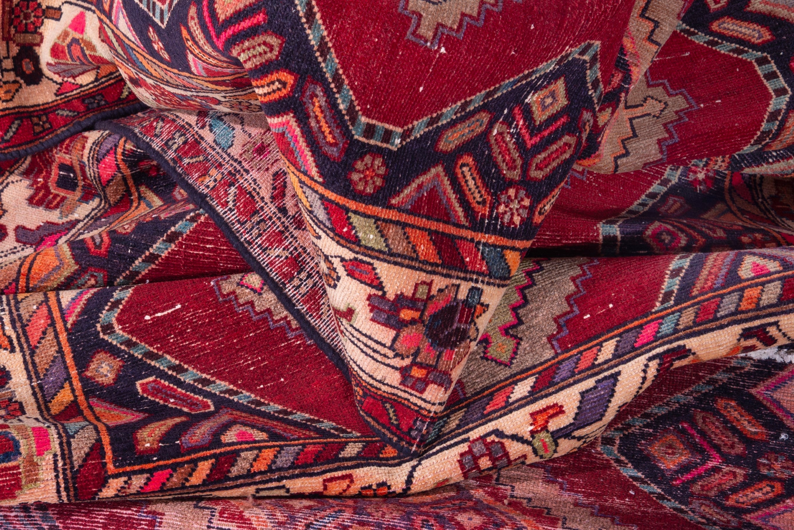 Persian Hamedan runner rug in deep red and ivory, view 15 of 18
