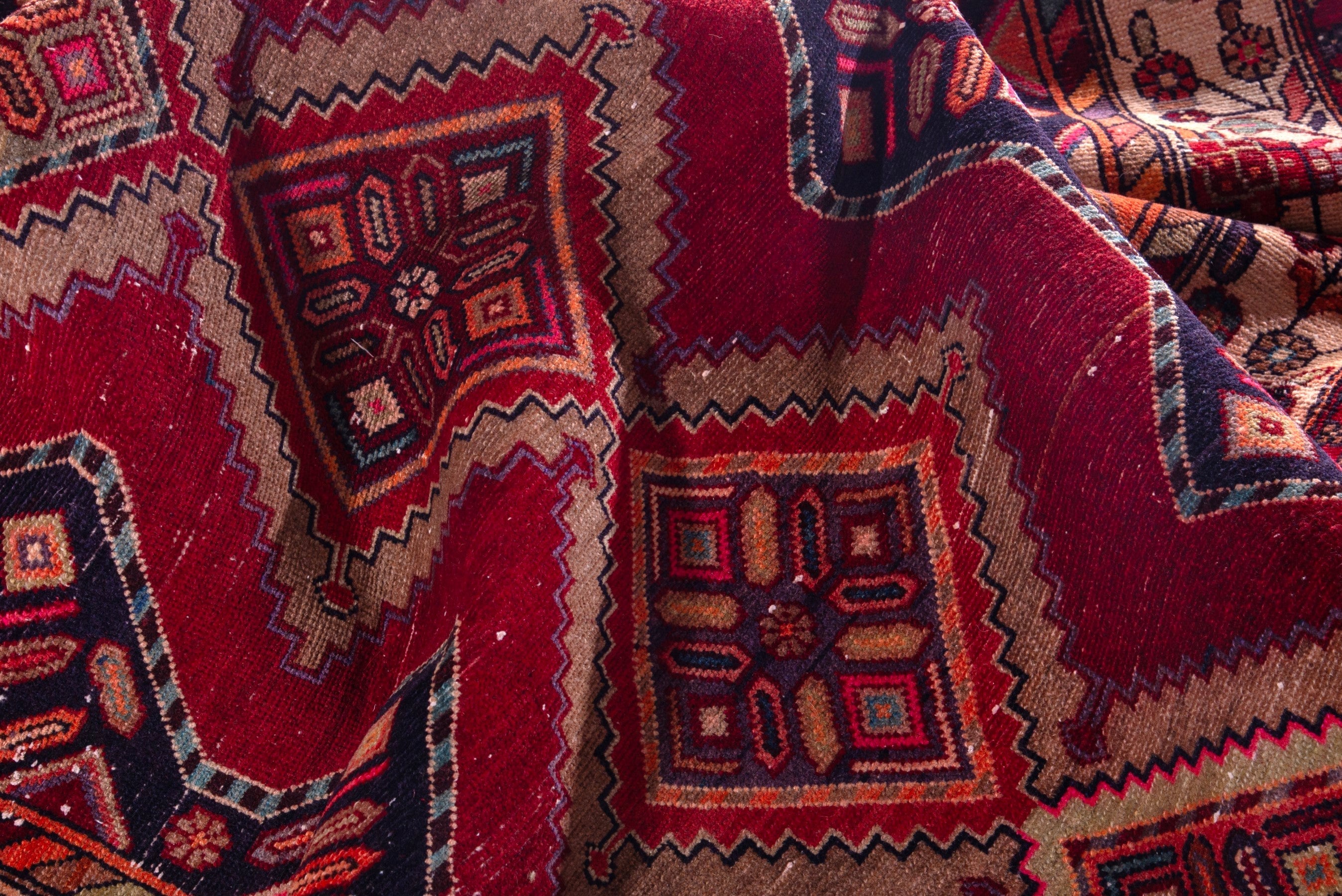 Persian Hamedan runner rug in deep red and ivory, view 16 of 18
