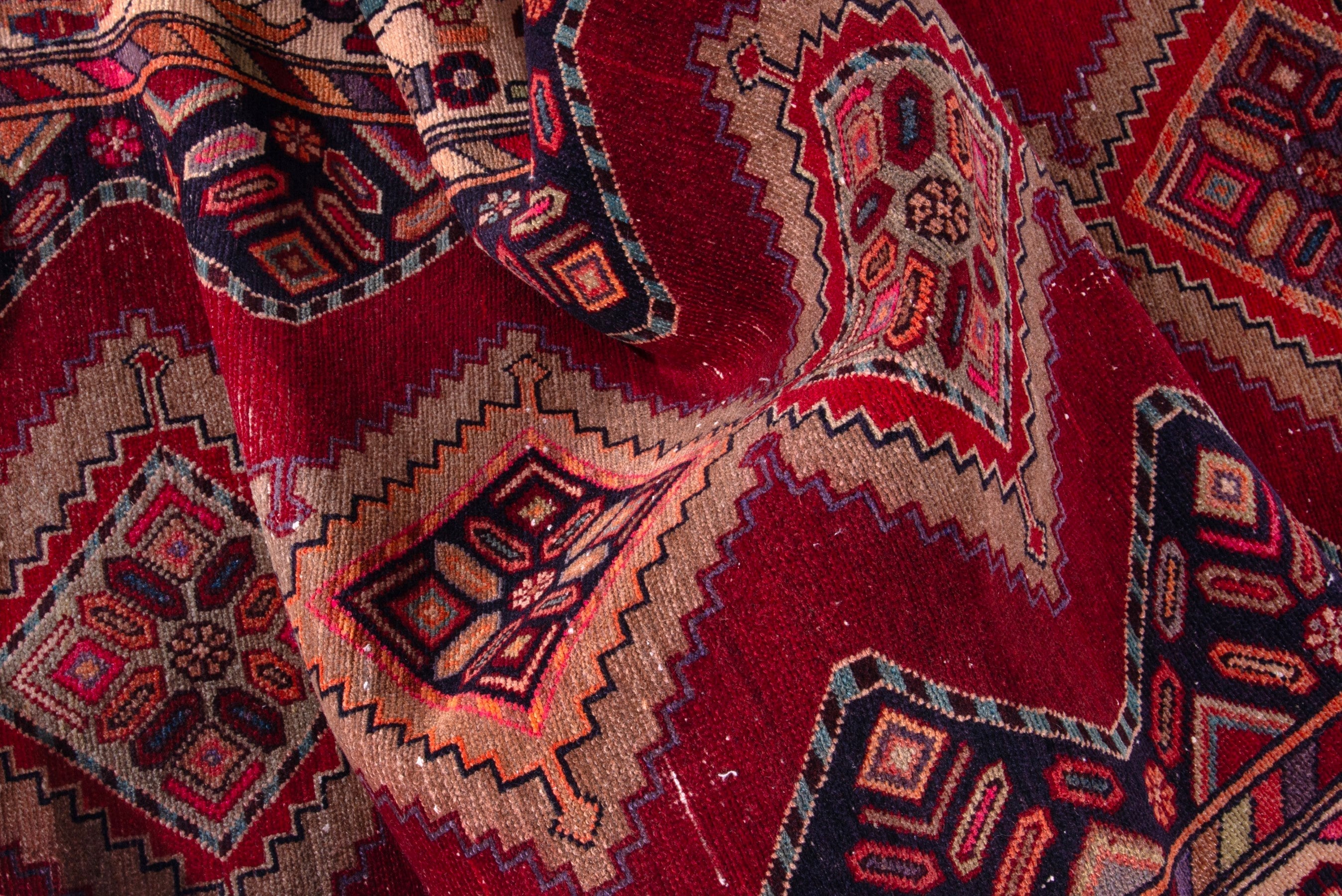 Persian Hamedan runner rug in deep red and ivory, view 17 of 18