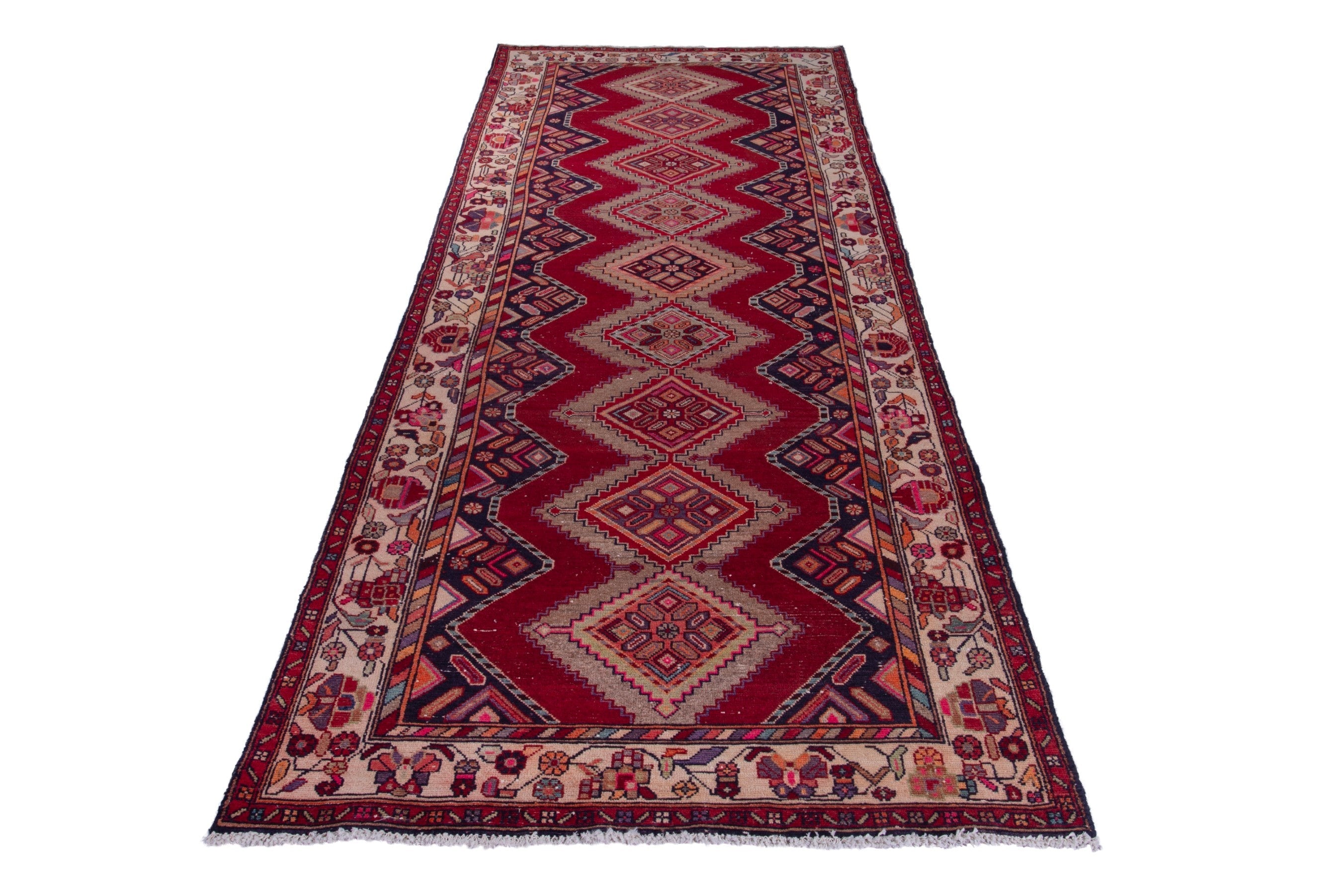 Persian Hamedan runner rug in deep red and ivory, view 3 of 18