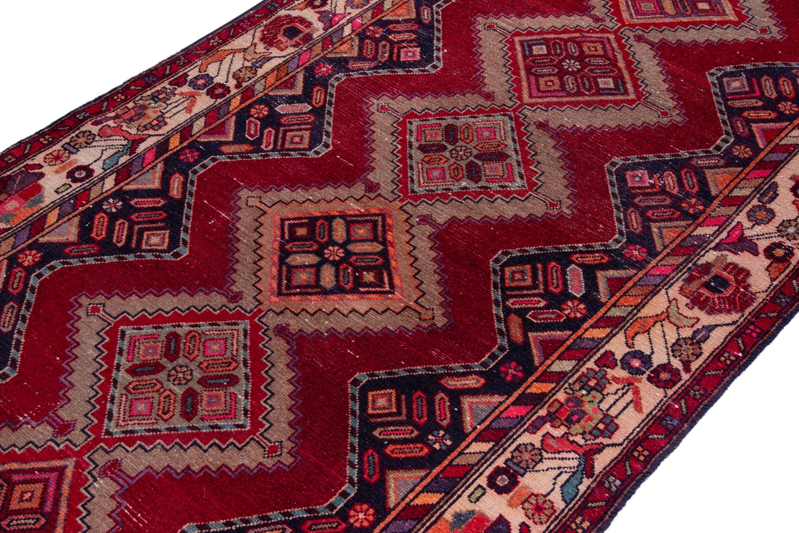 Persian Hamedan runner rug in deep red and ivory, view 6 of 18