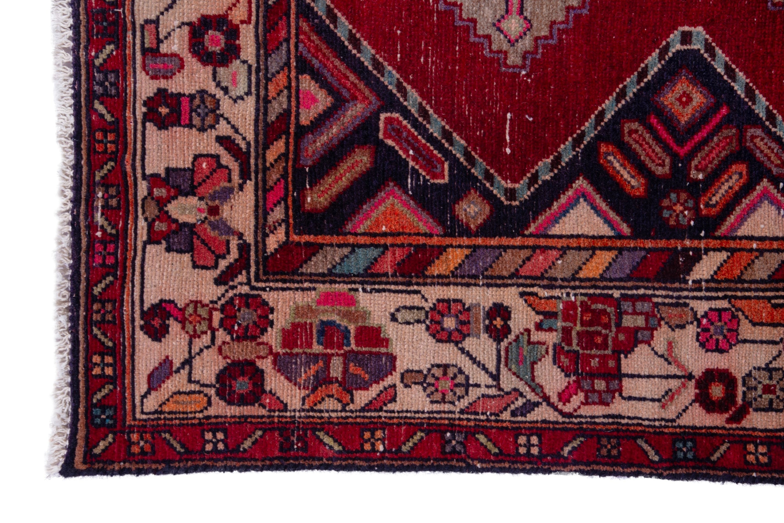 Persian Hamedan runner rug in deep red and ivory, view 5 of 18