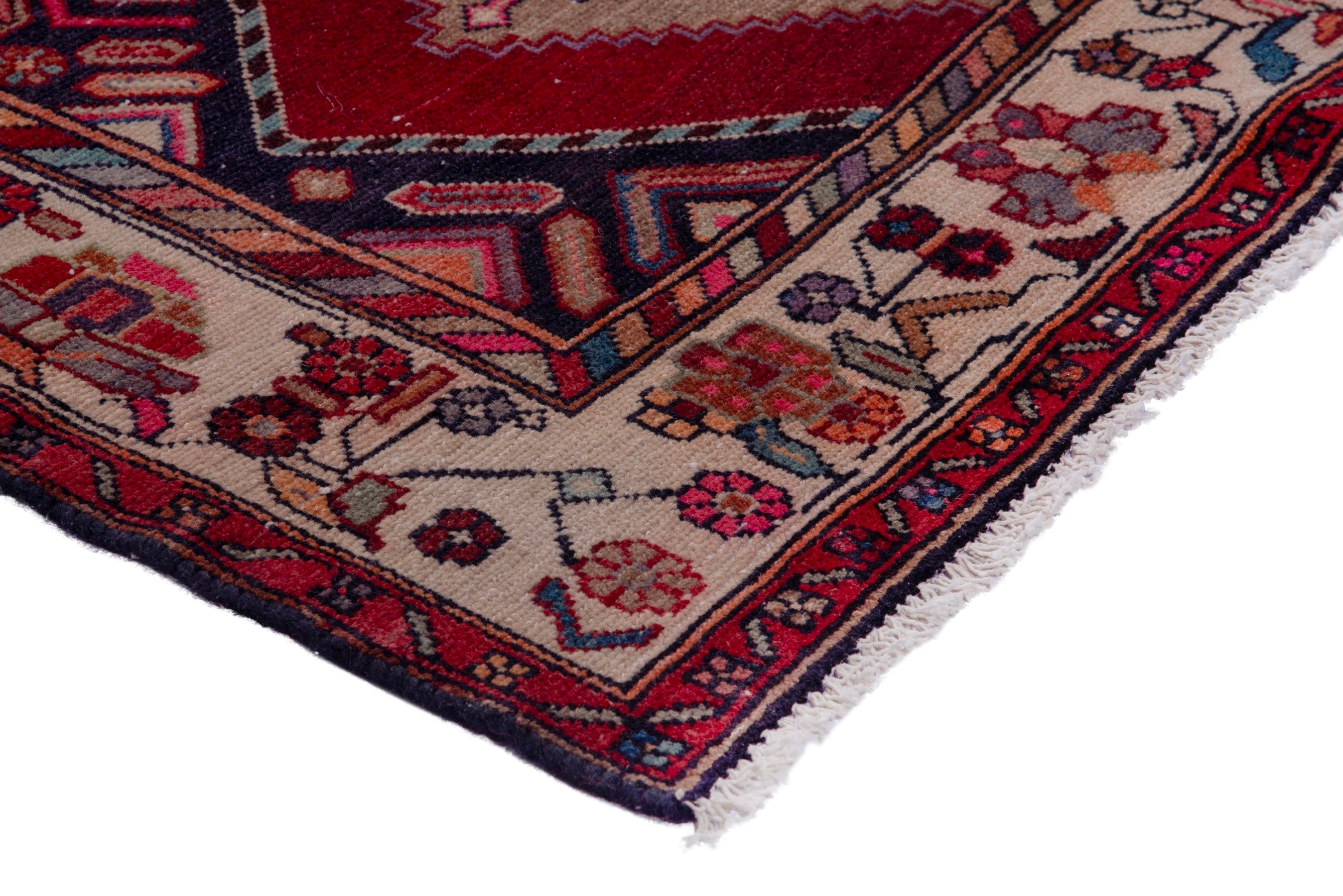 Persian Hamedan runner rug in deep red and ivory, view 4 of 18