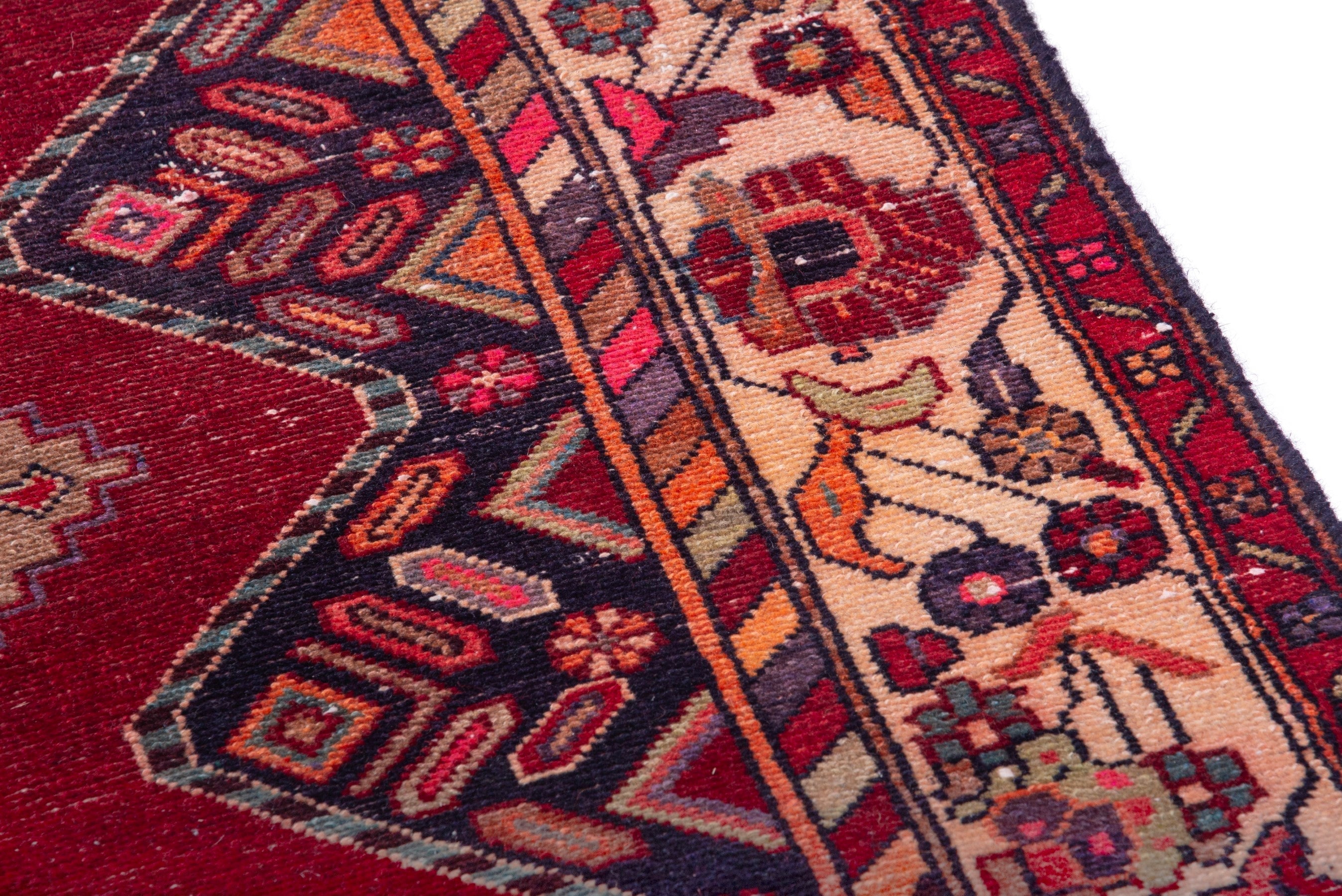Persian Hamedan runner rug in deep red and ivory, view 7 of 18
