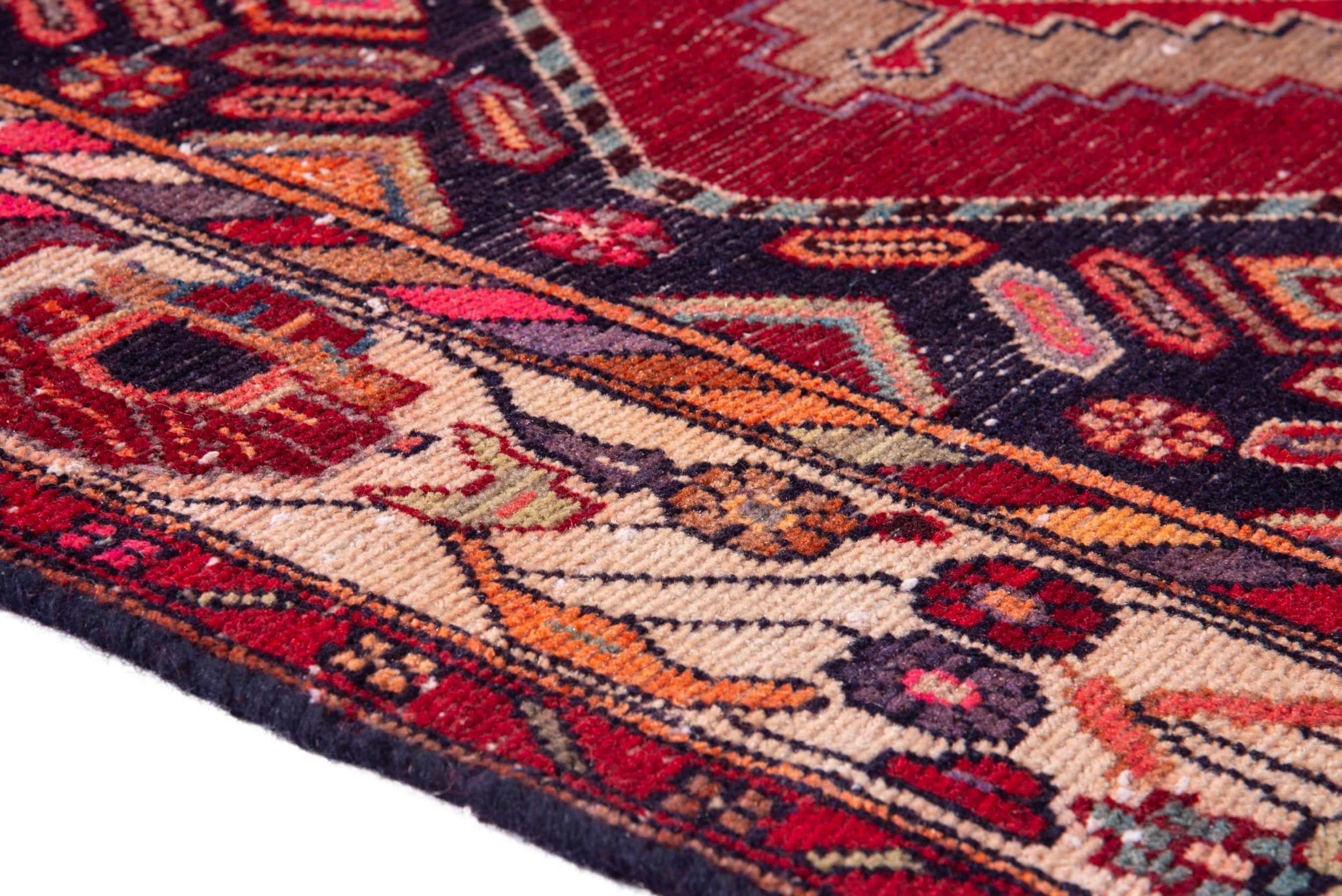 Persian Hamedan runner rug in deep red and ivory, view 8 of 18