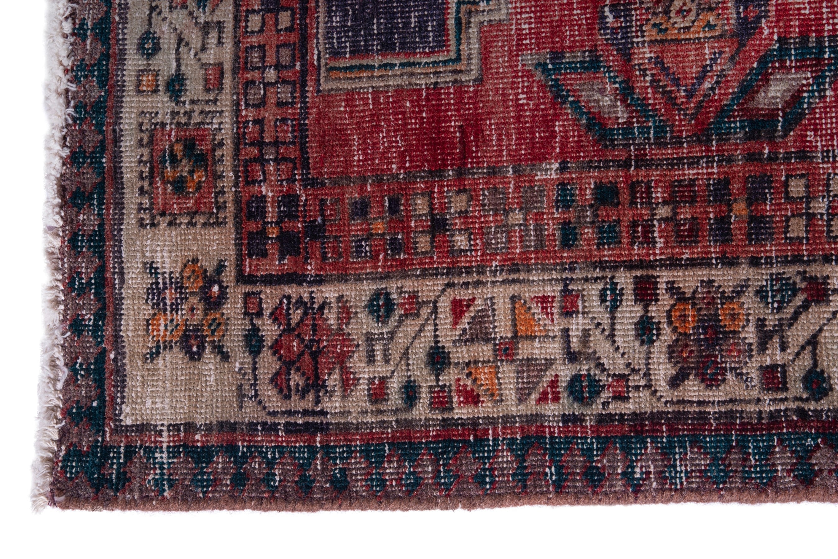 Persian Ardabil runner rug in deep red and dark blue, view 5 of 17