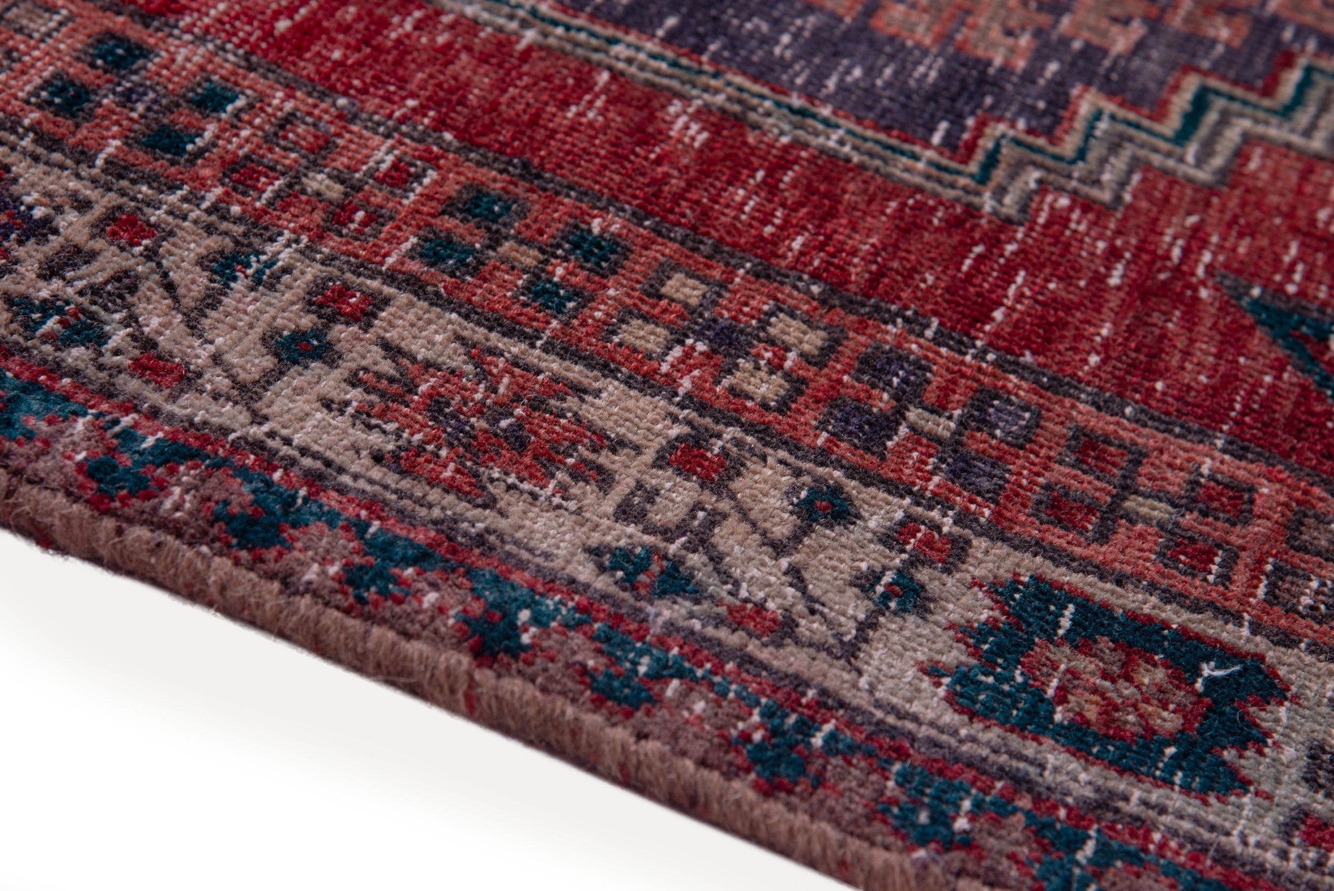Persian Ardabil runner rug in deep red and dark blue, view 7 of 17