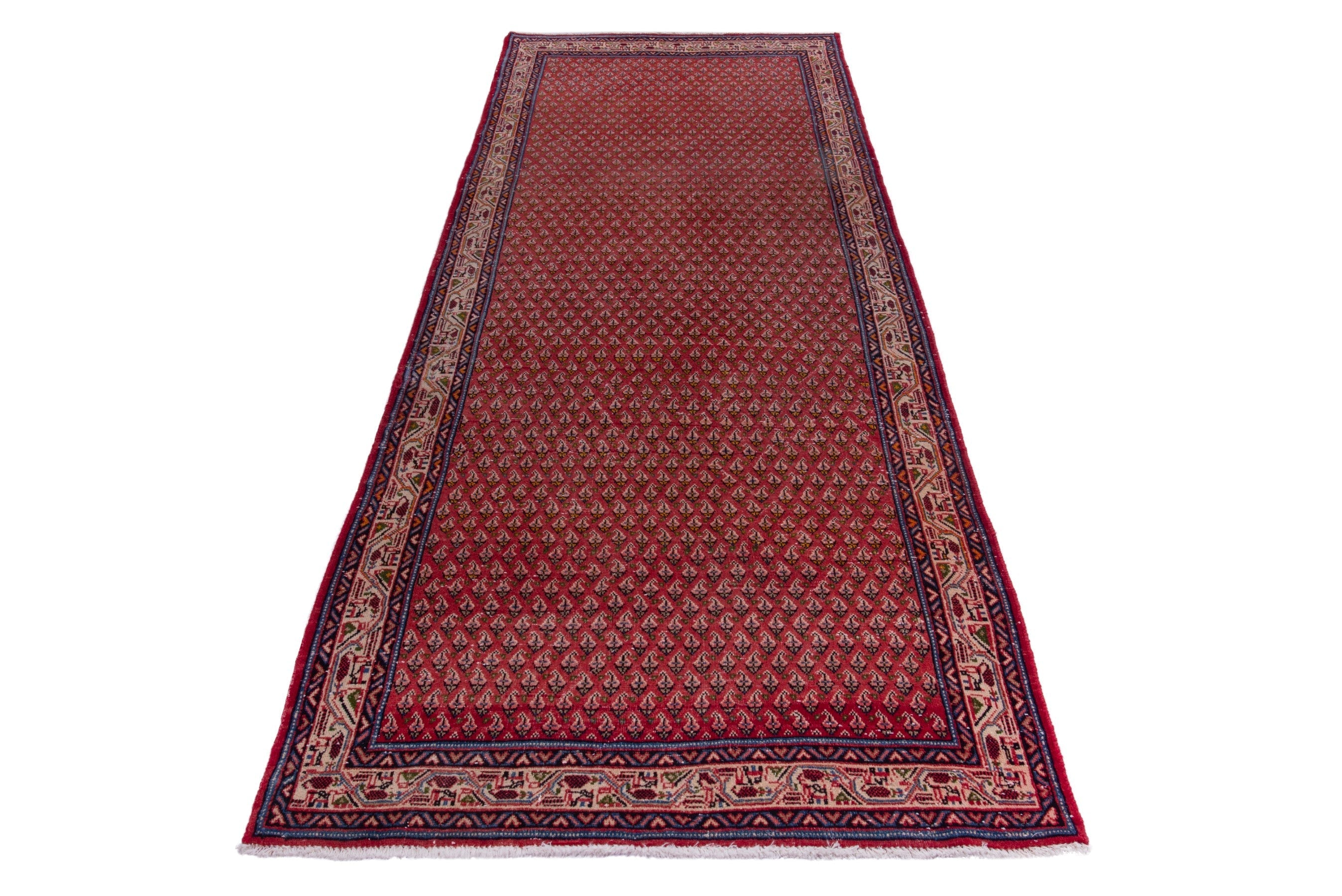 Persian Arak runner rug in deep red and cream, view 2 of 16